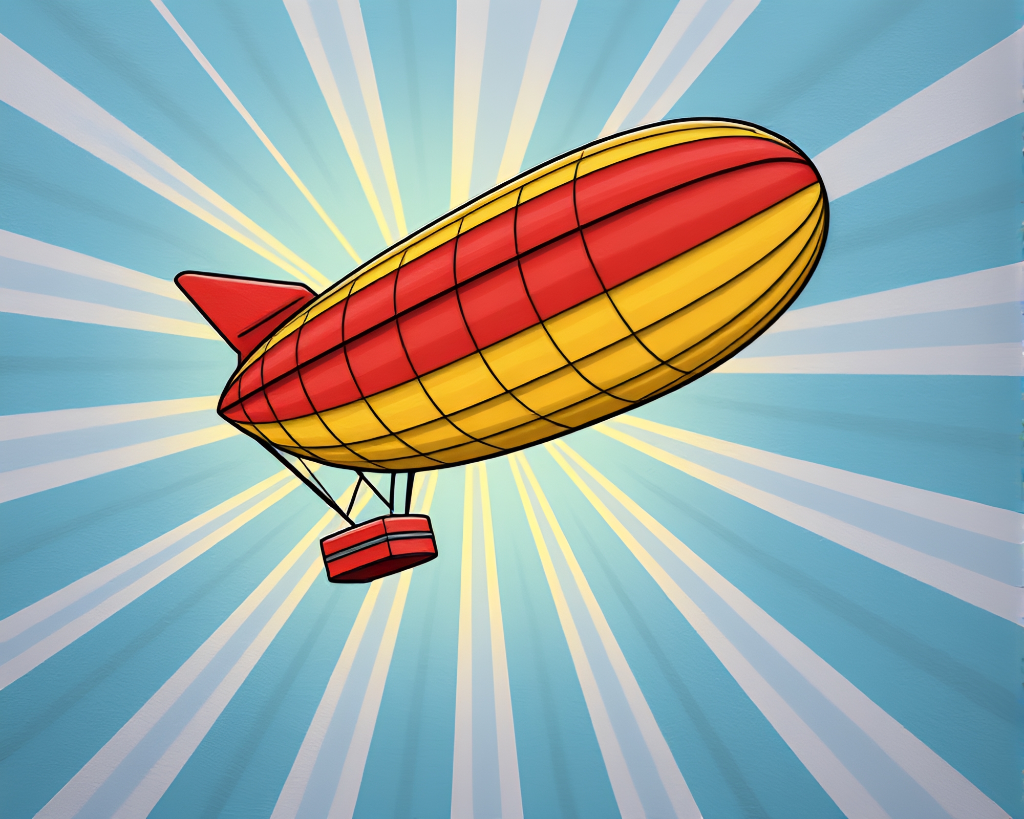Vintage paper zeppelin floating in vibrant starburst sky – free AI stock image