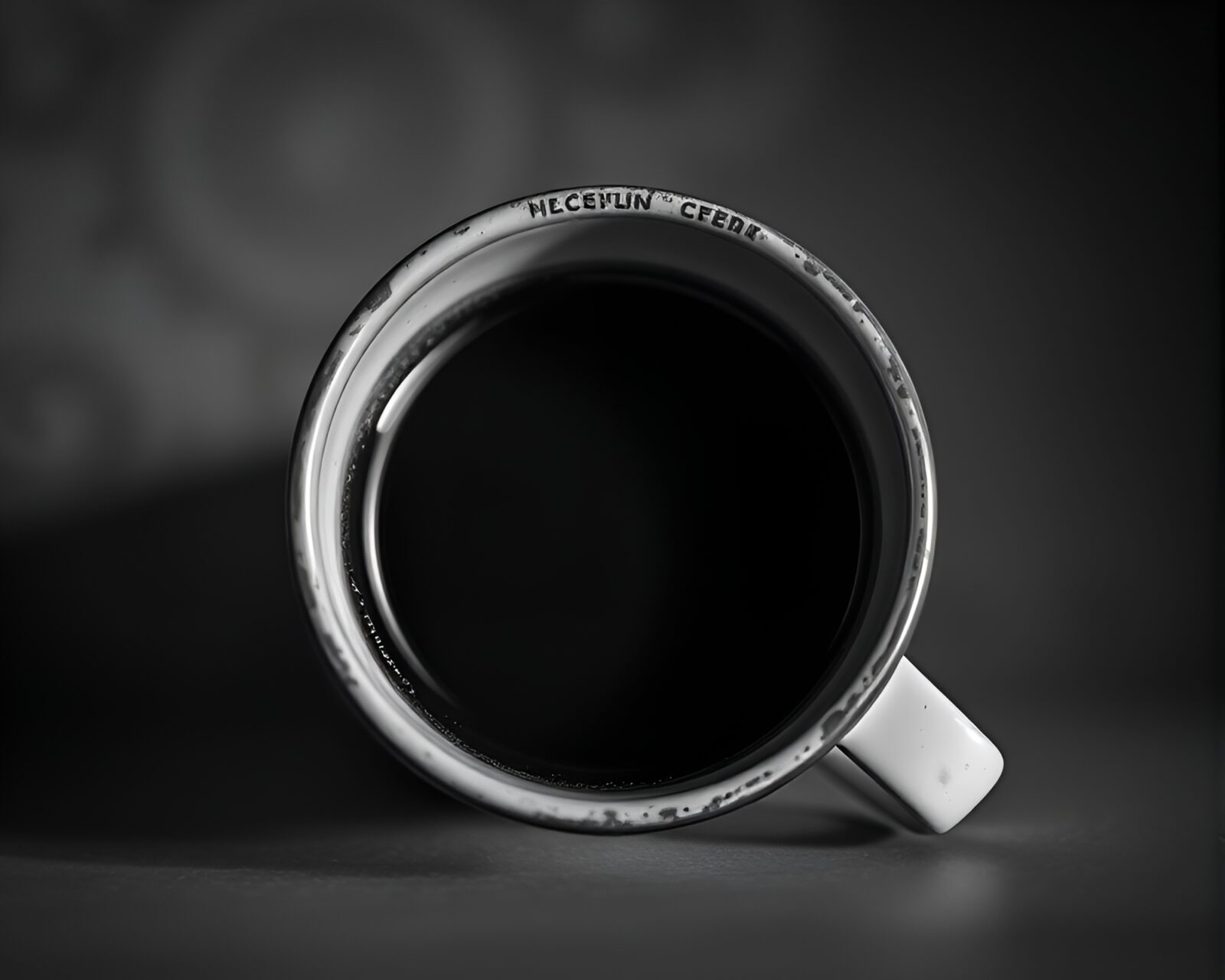 Graphite gray wide-angle photo of floating coffee cups