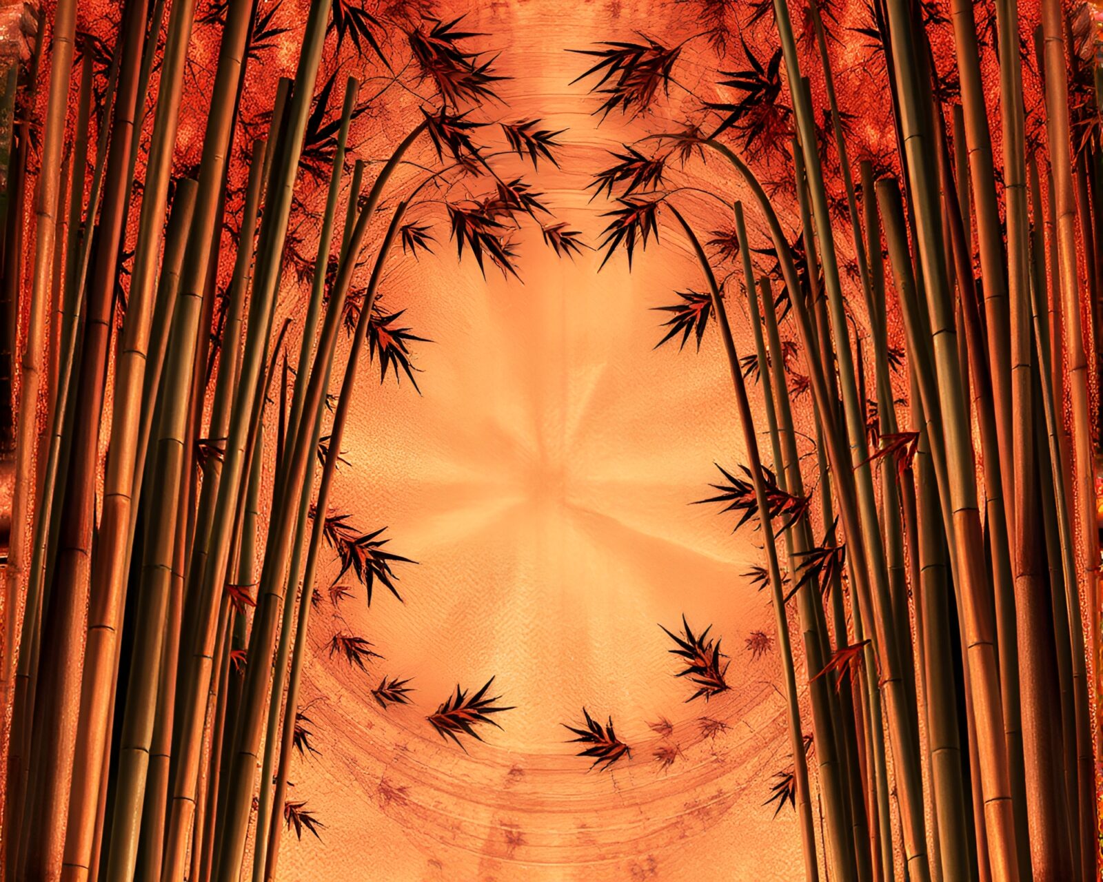 Circular frame of golden bamboo grove in fractal art