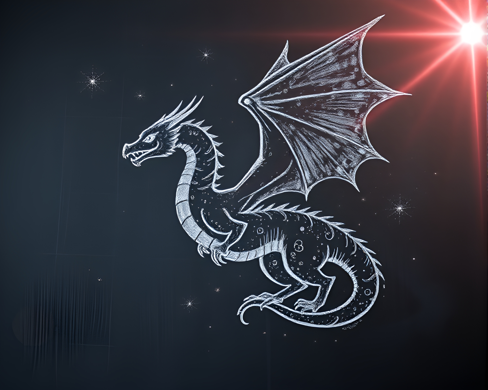 Celestial Dragon Emerging Through Glitched Chalkboard – free AI stock image