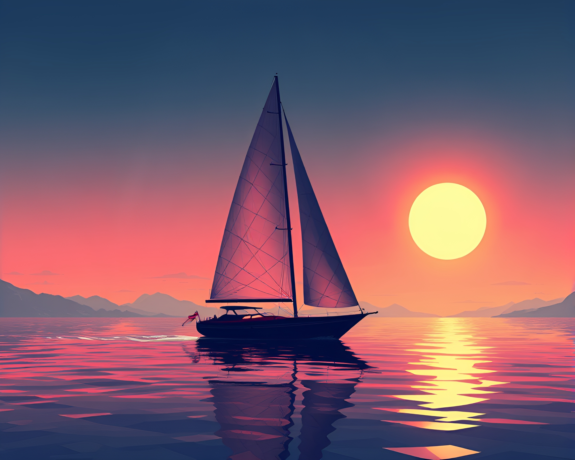 Solar Sailboat in Digital Twilight Haze – free AI stock image