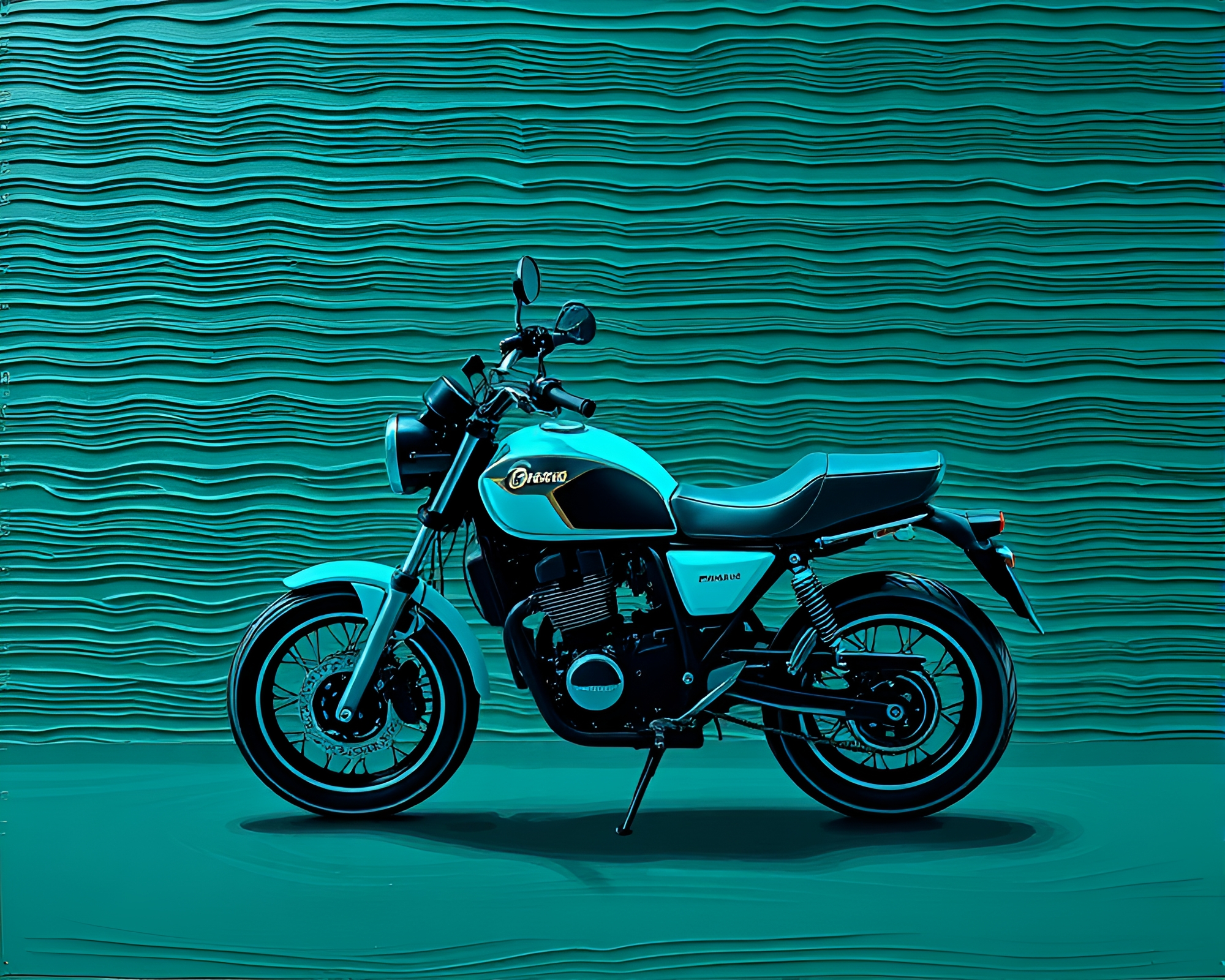Neon Motorcycle Riding Through Teal Serenity – free AI stock image
