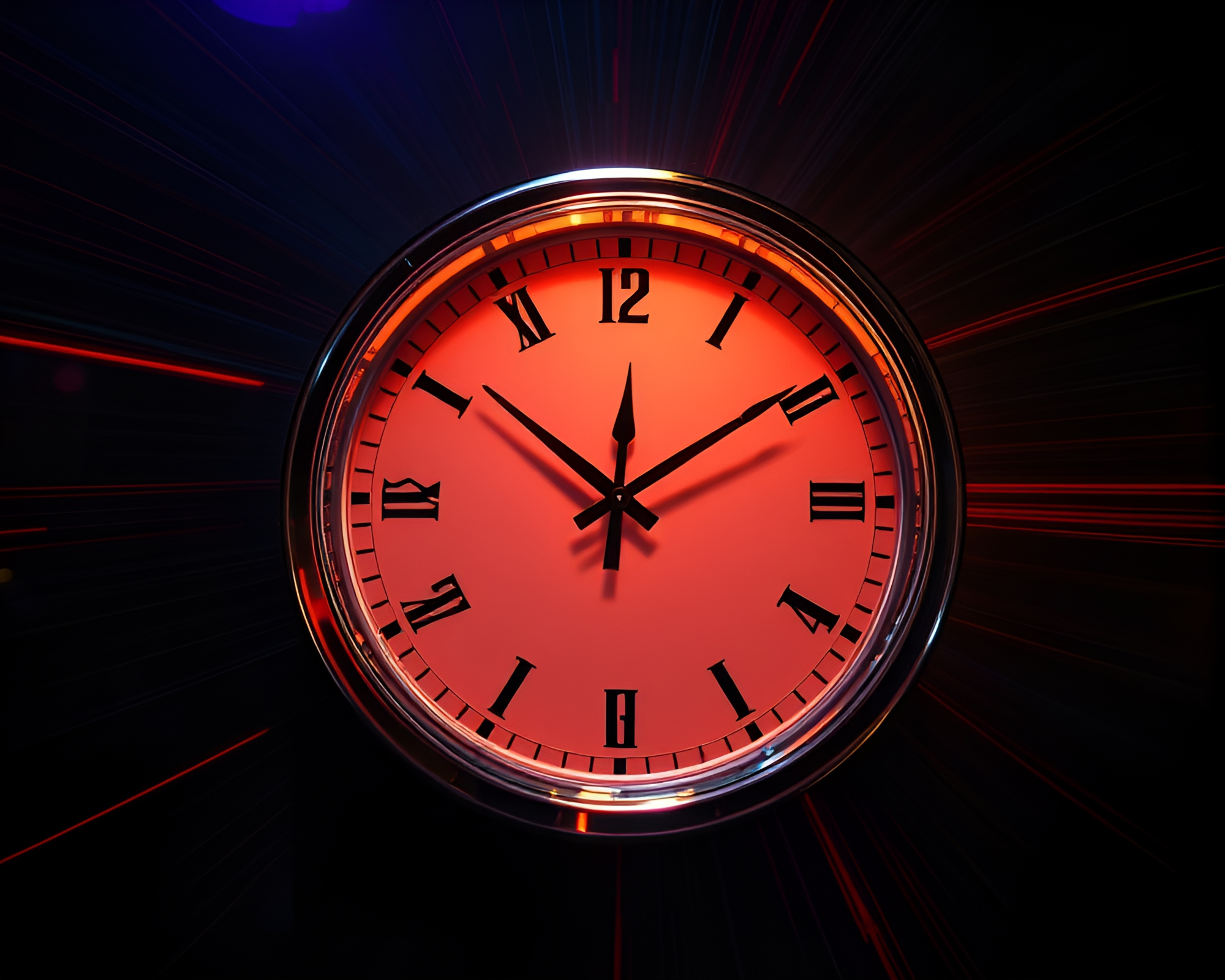 Holographic Chrono Clock with Leading Lines – free AI stock image
