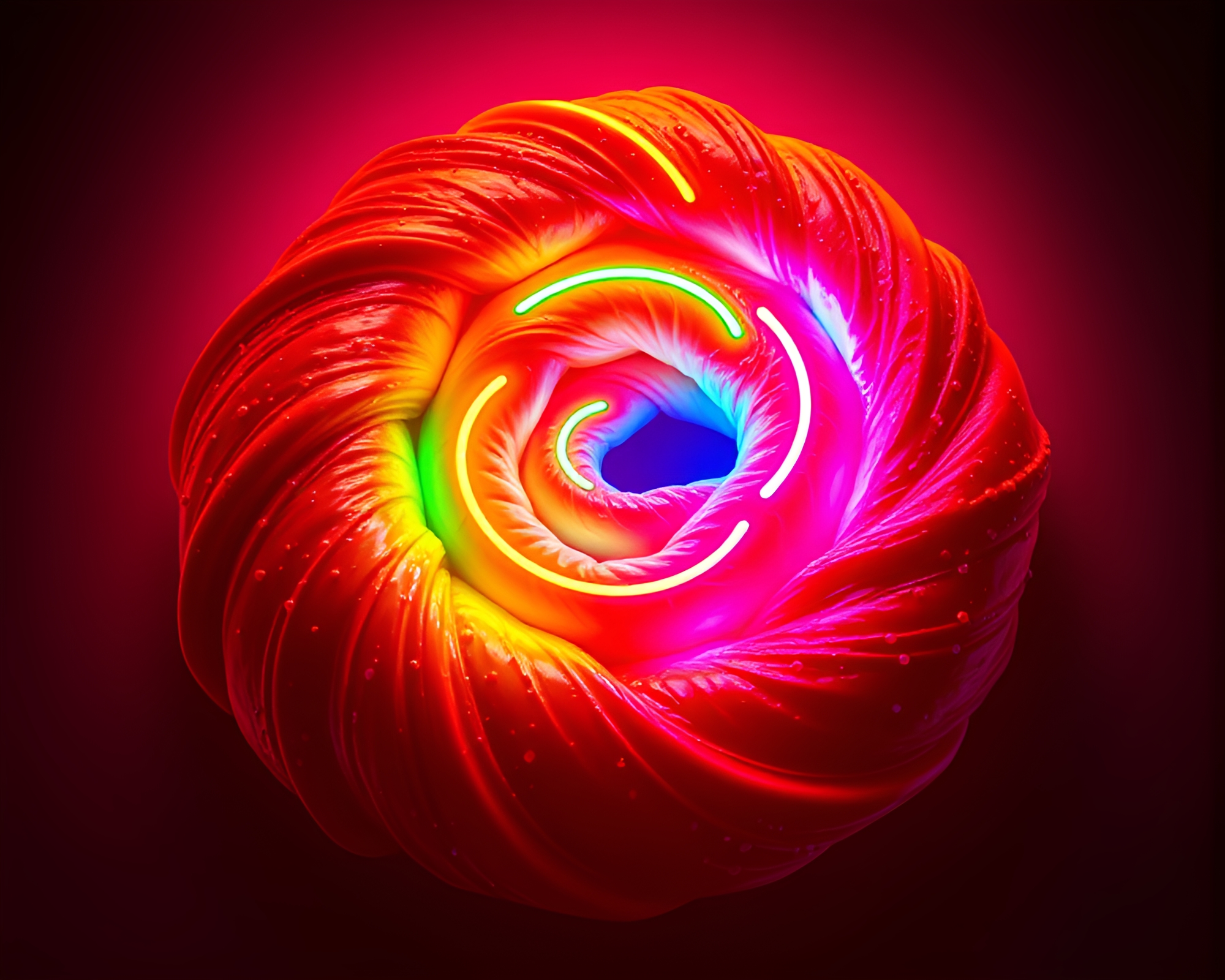Vibrant Neon Fibonacci Spiral Croissant Écorché Study – free AI stock image