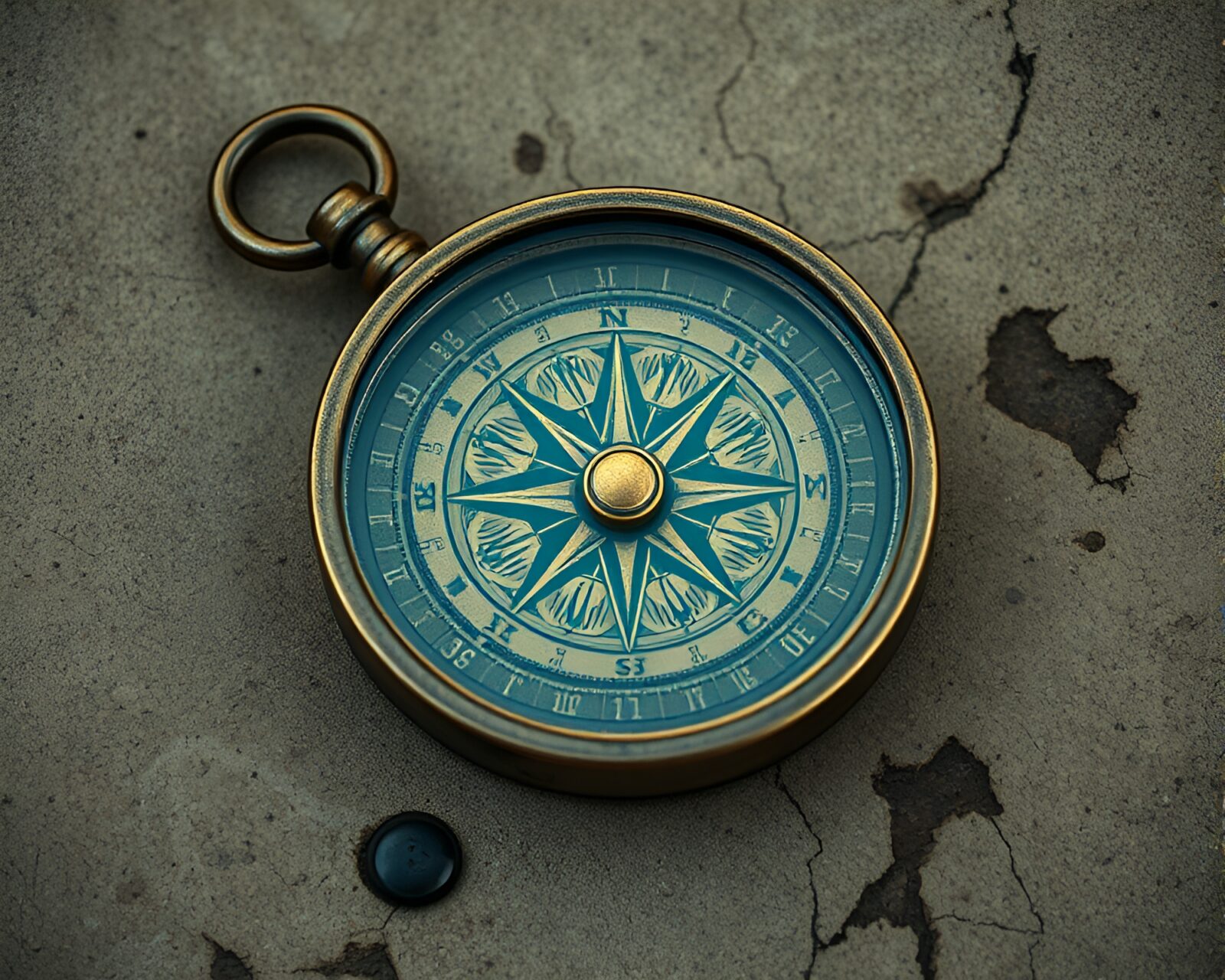 High-angle shot of antique compass on savannah grounds