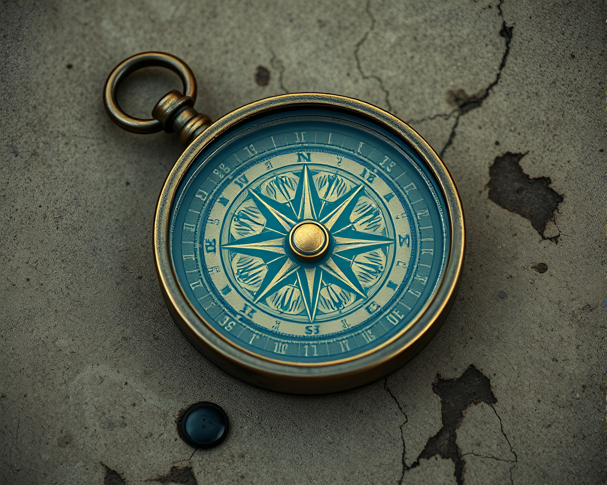 Dystopian Savannah Golds: Antique Compass Aerial View – free AI stock image