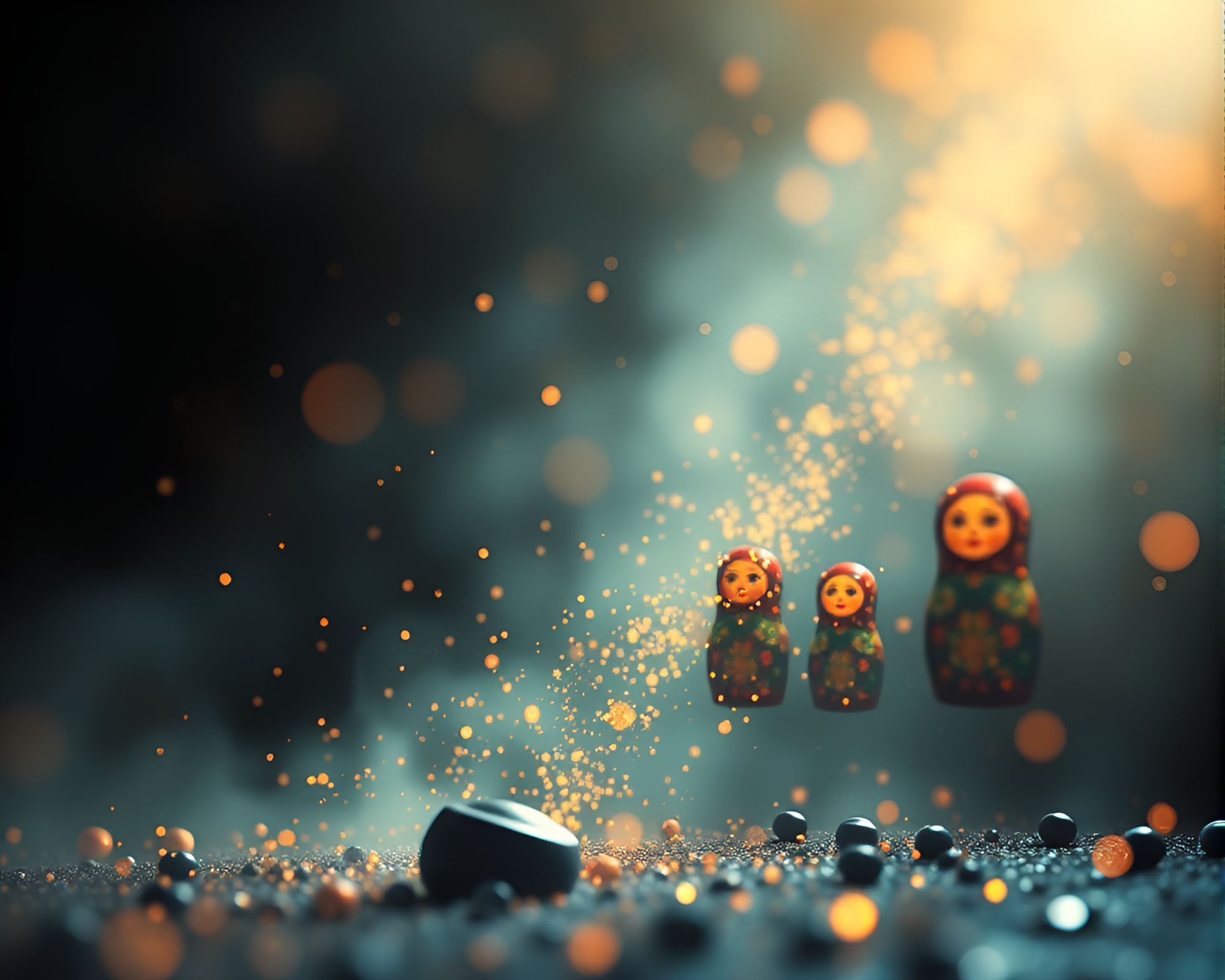 Floating Matryoshka Doll in Dawn Mist Digital Painting – free AI stock image