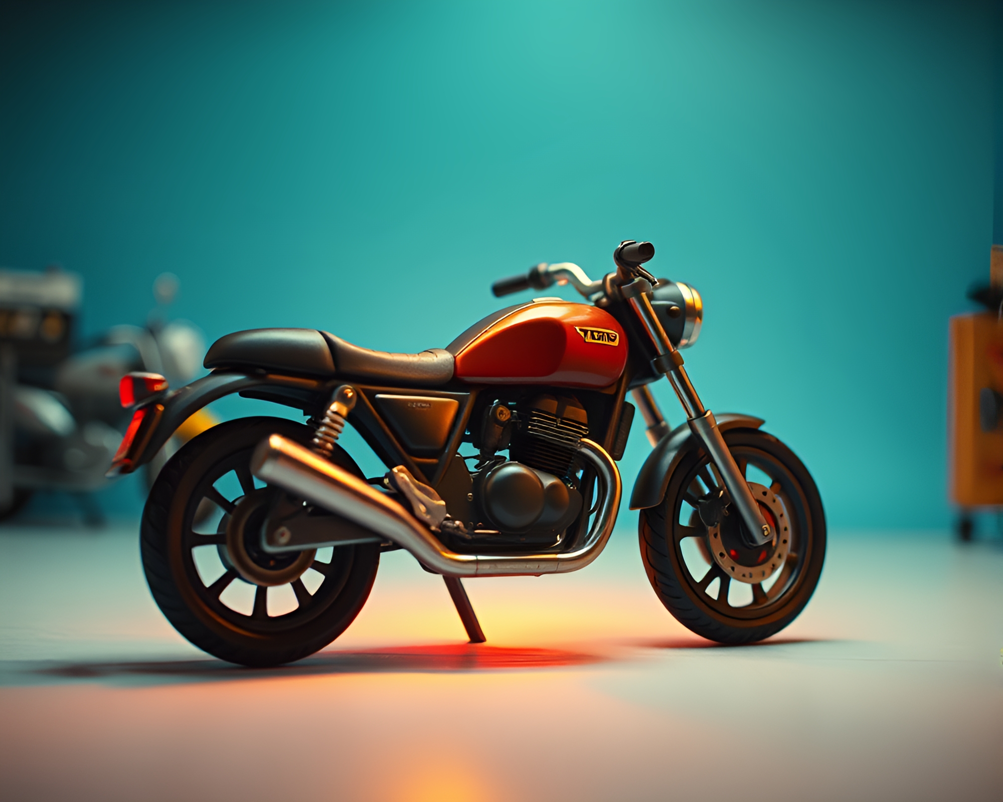Vintage Motorcycle Studio Shot in Grainy Stop-Motion Style – free AI stock image