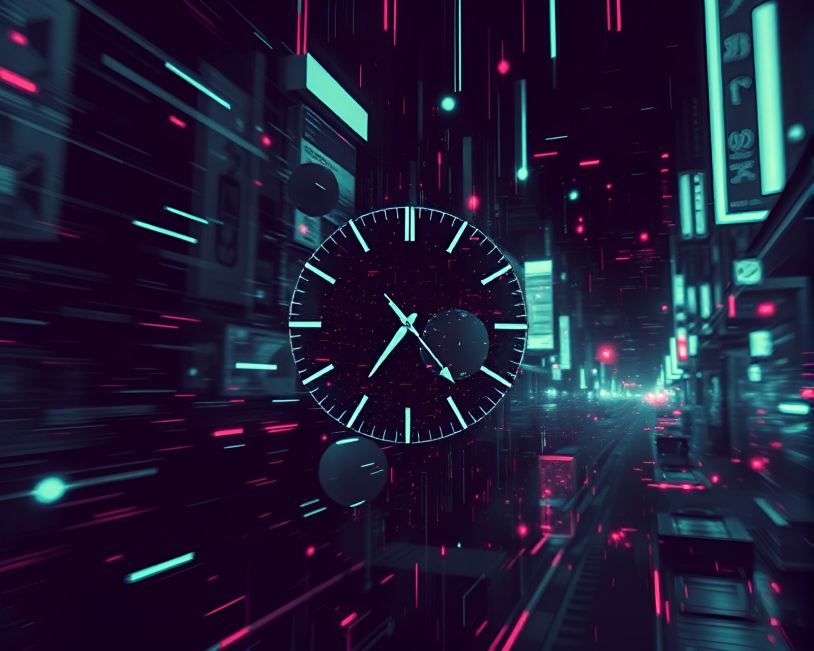 Desaturated cyberpunk art with fractal time dilation field overlay