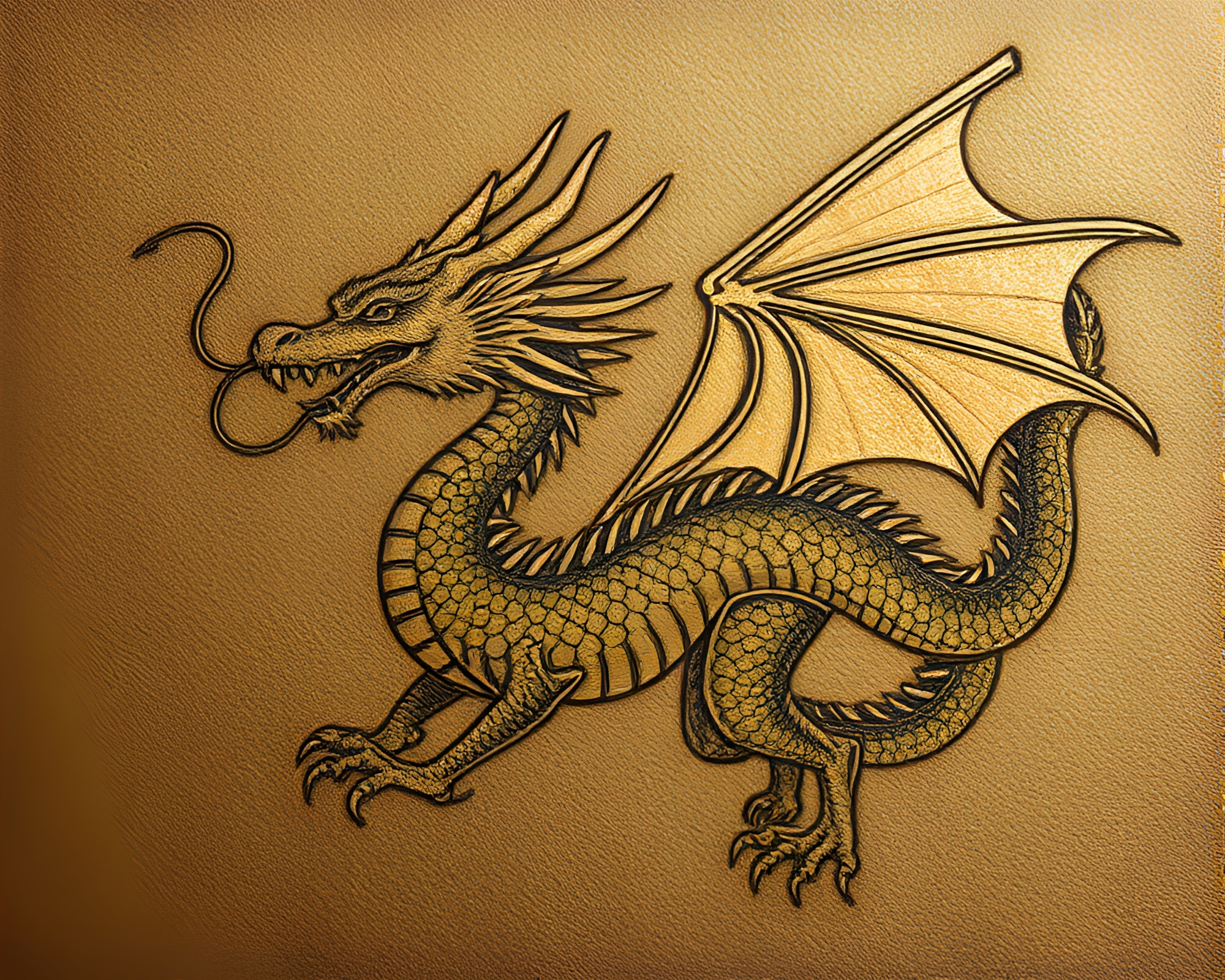 Dragon Linocut Texture with Bronze Sheen in Pastel Drawing Style – free AI stock image