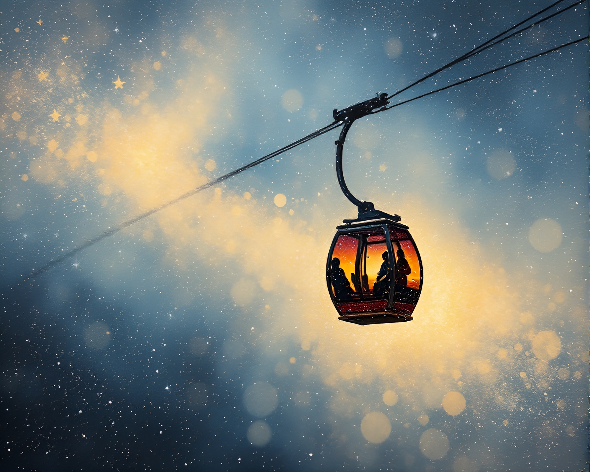 Gondola Lift Under Stardust Shimmering Sky – free AI stock image
