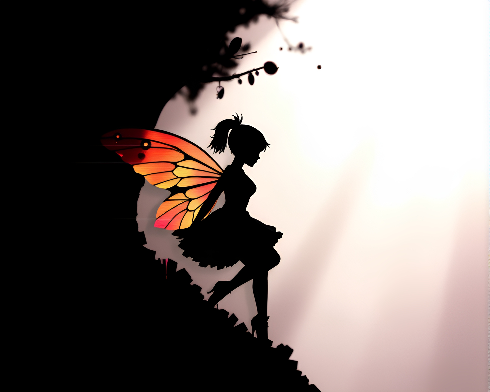 Enchanted Fairy Silhouette Embraced by Glitch Shadows – free AI stock image