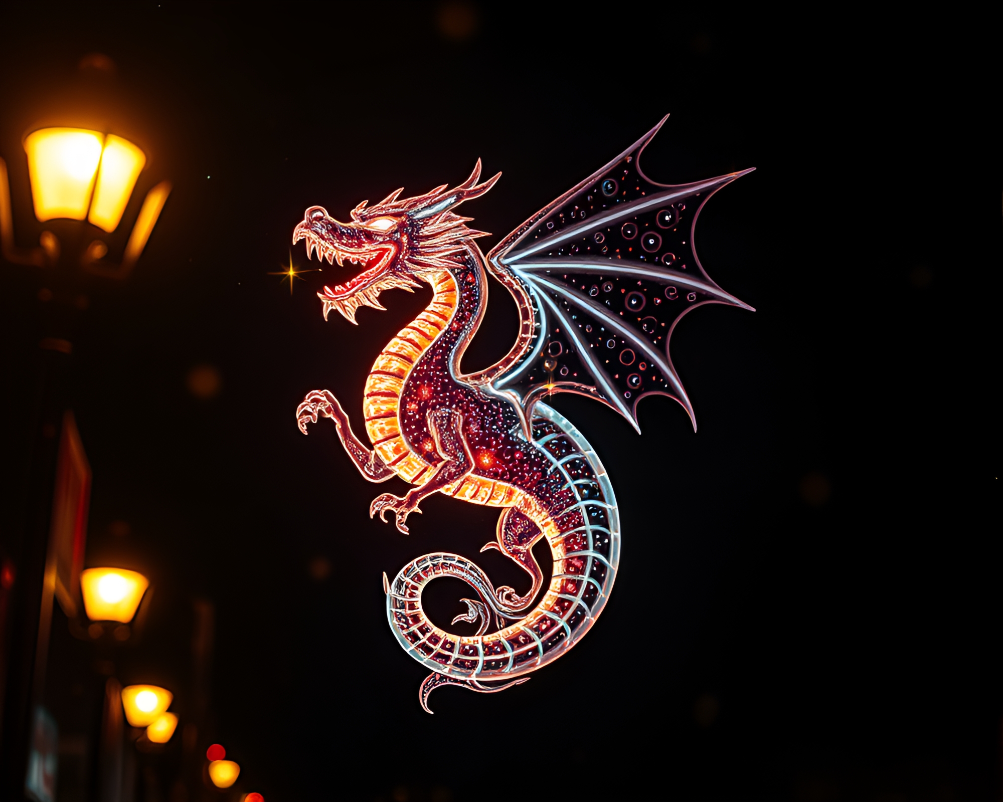 Celestial Dragon in Glass Distortion Duotone Fantasy – free AI stock image