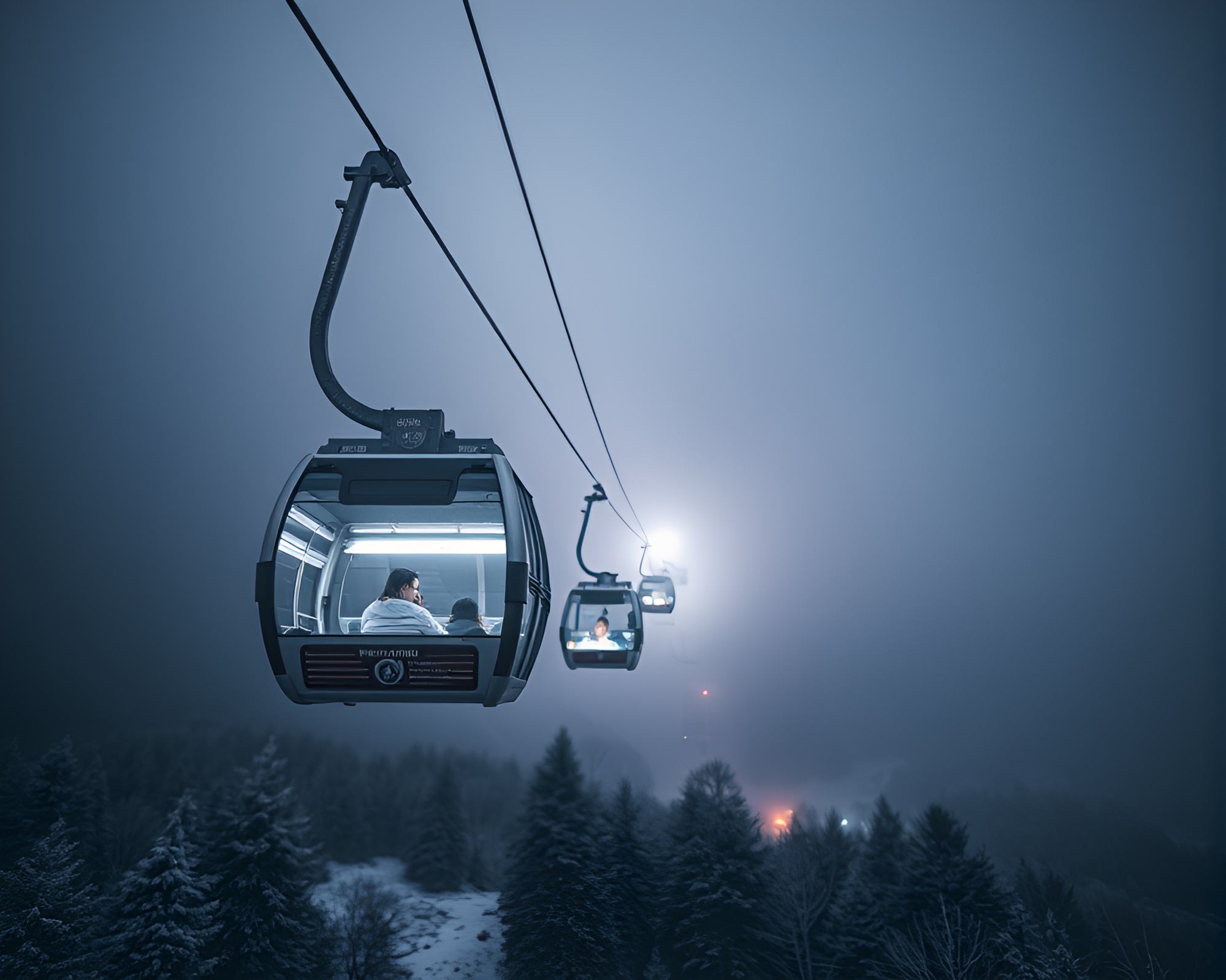 Mystical Pixelated Gondola Lift at Dusk – free AI stock image