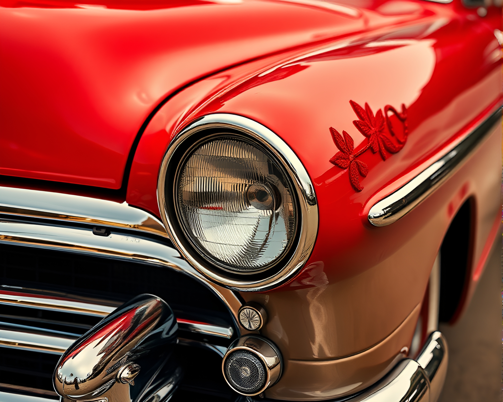 Vintage Car Embroidered in Ruby Red Concept Art – free AI stock image