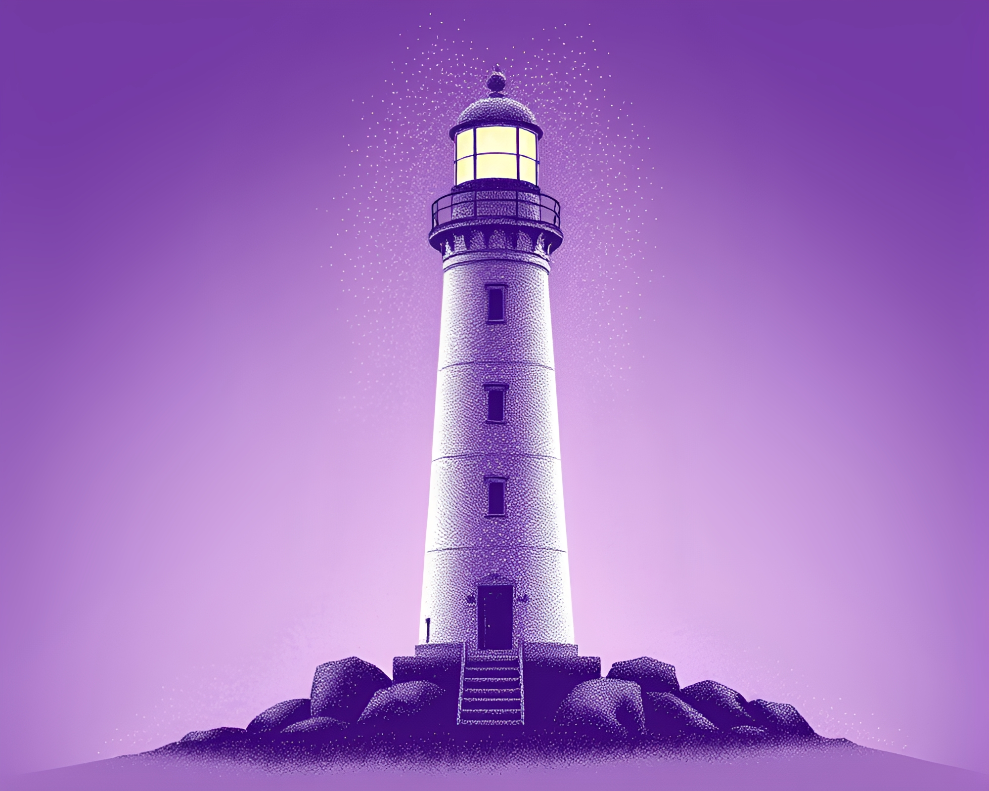Majestic Amethyst Abandoned Lighthouse Stippling Artwork – free AI stock image
