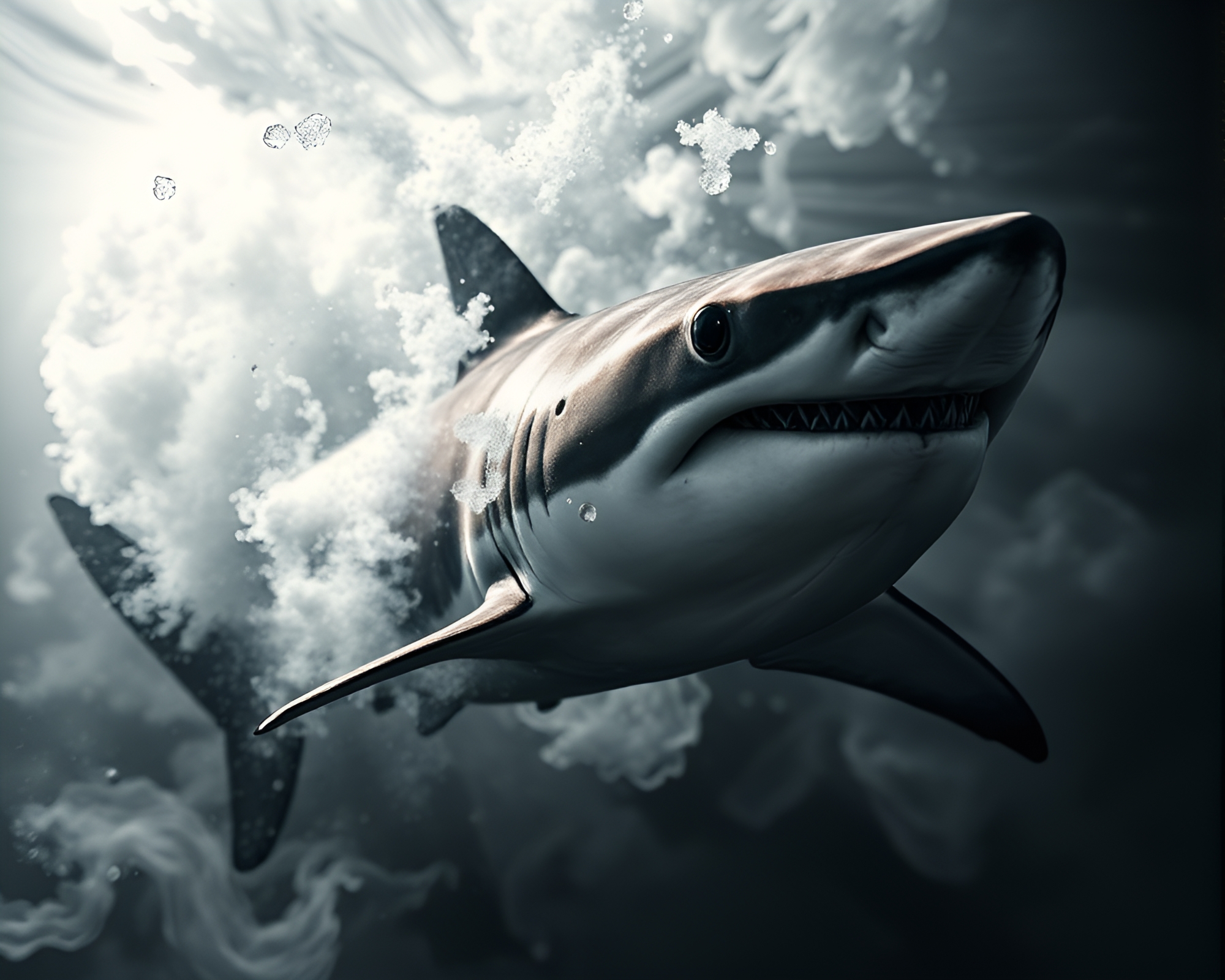 Vortex Twist: Shark in Duochrome Haze – free AI stock image