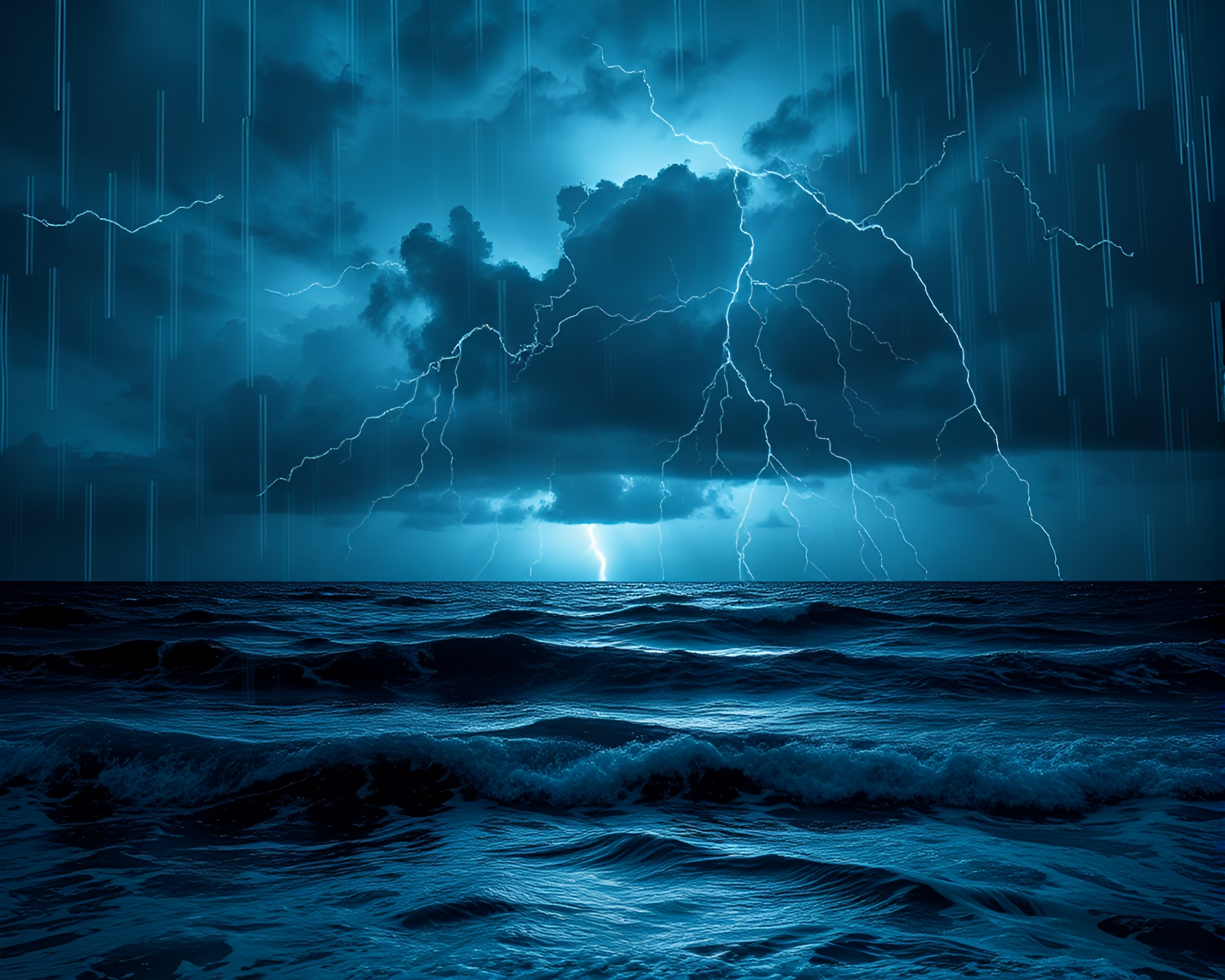 Thunderstorm Ocean Scan Lines Lightning Apocalypse – free AI stock image