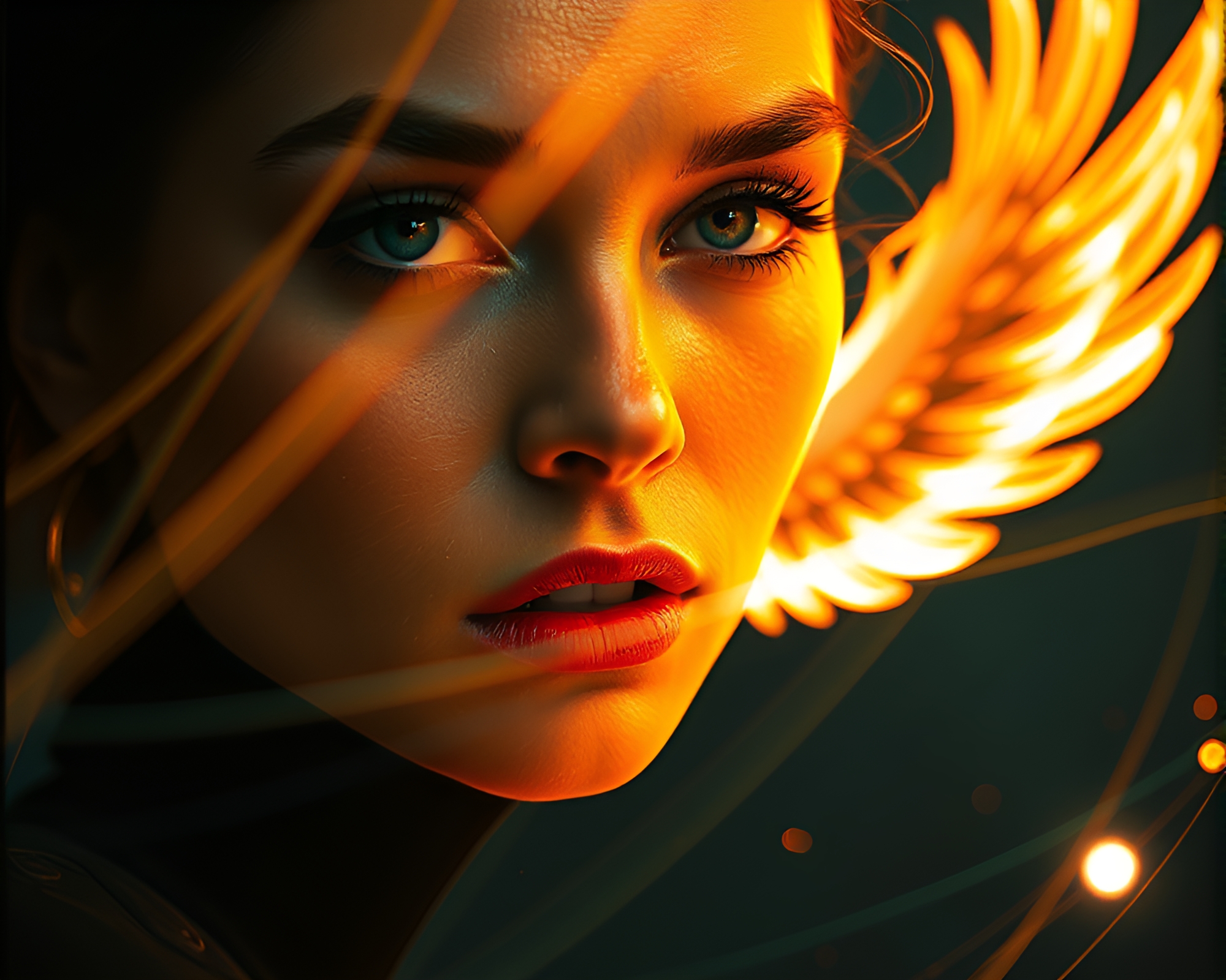 Fiery Phoenix Fashion Illustration Close-Up – free AI stock image