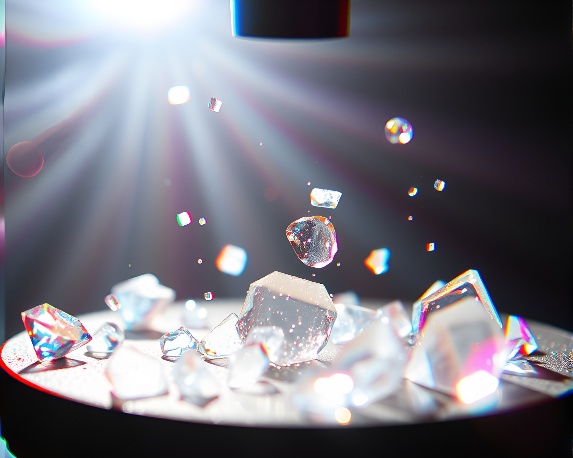Microscopic glass shards in anaglyph sunbeam – free AI stock image