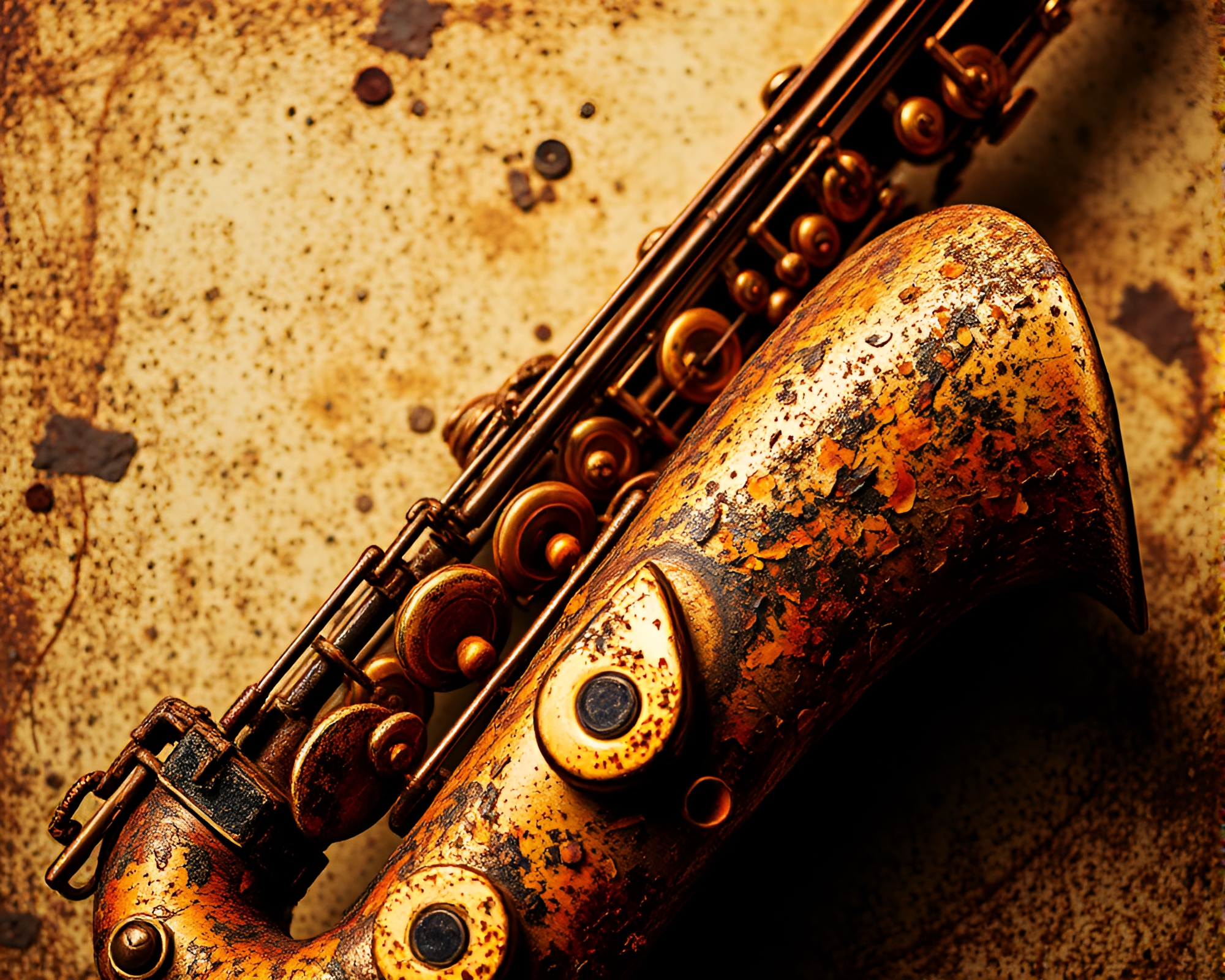 Saxophone Symphony: Rustic Mixed Media Jazz Performance – free AI stock image