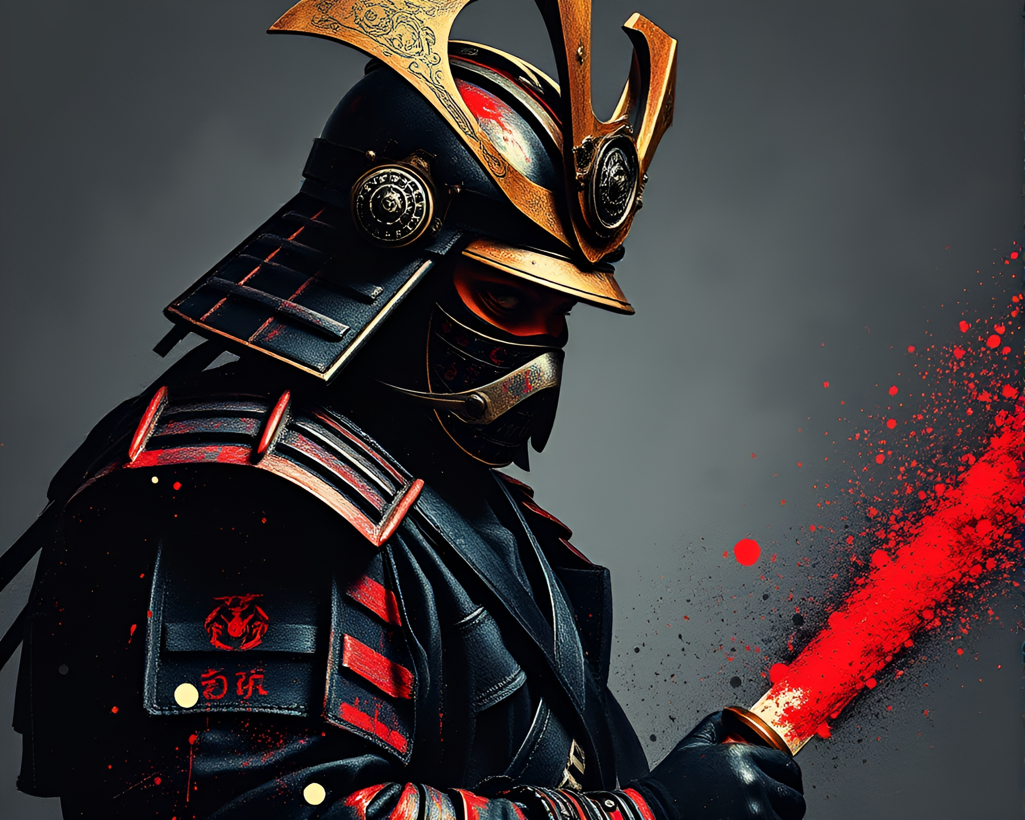 Samurai Warrior in Stippling and Spray Paint Graffiti – free AI stock image