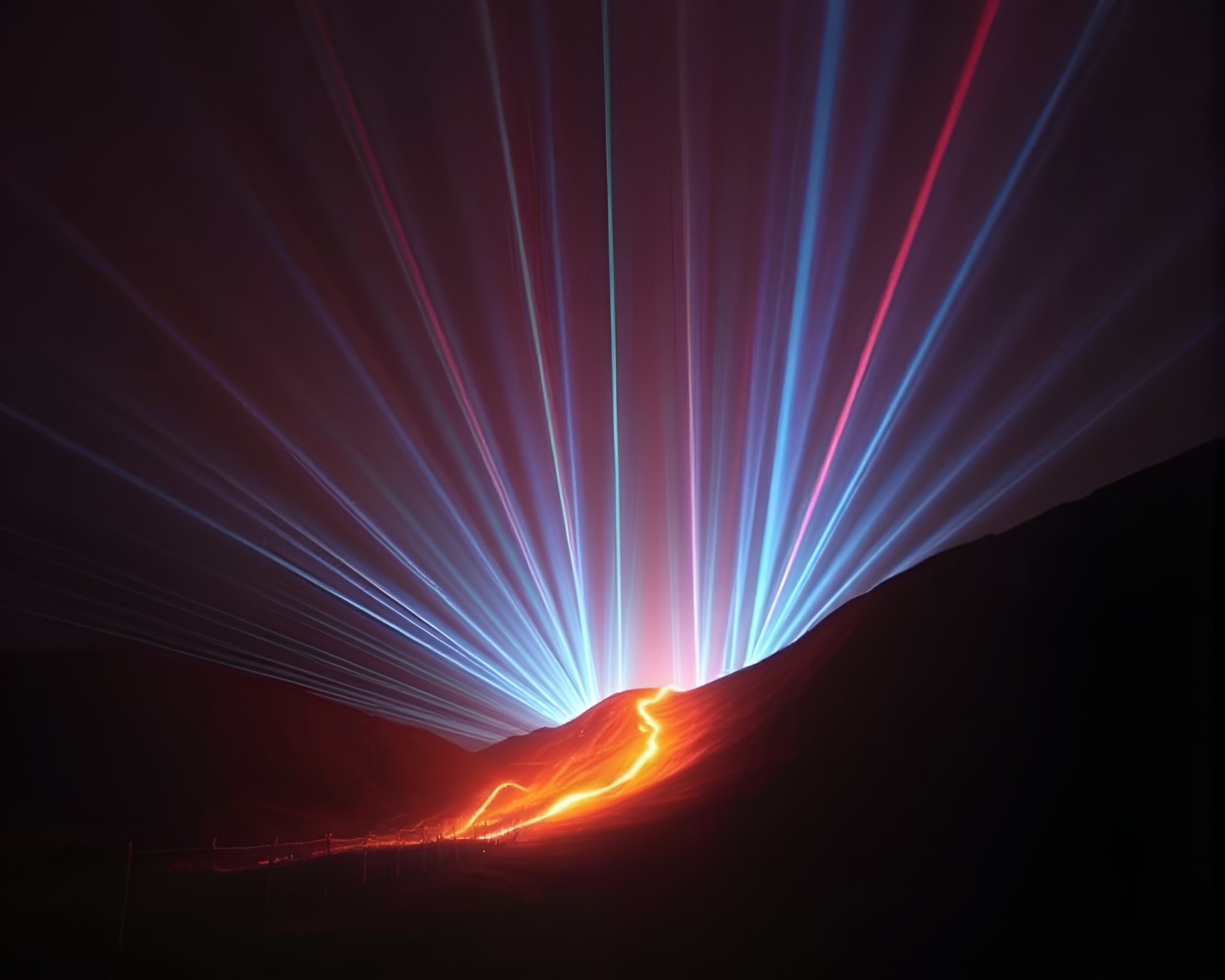 Electric Dawn: Ley Lines Cross with Laser Light Beams – free AI stock image