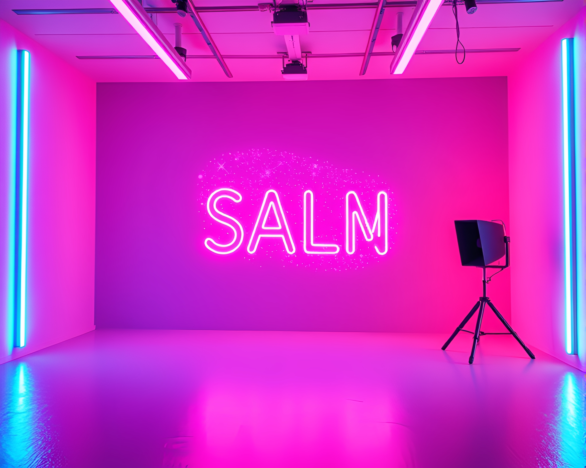 Neon Galaxy VHS Studio Composition – free AI stock image