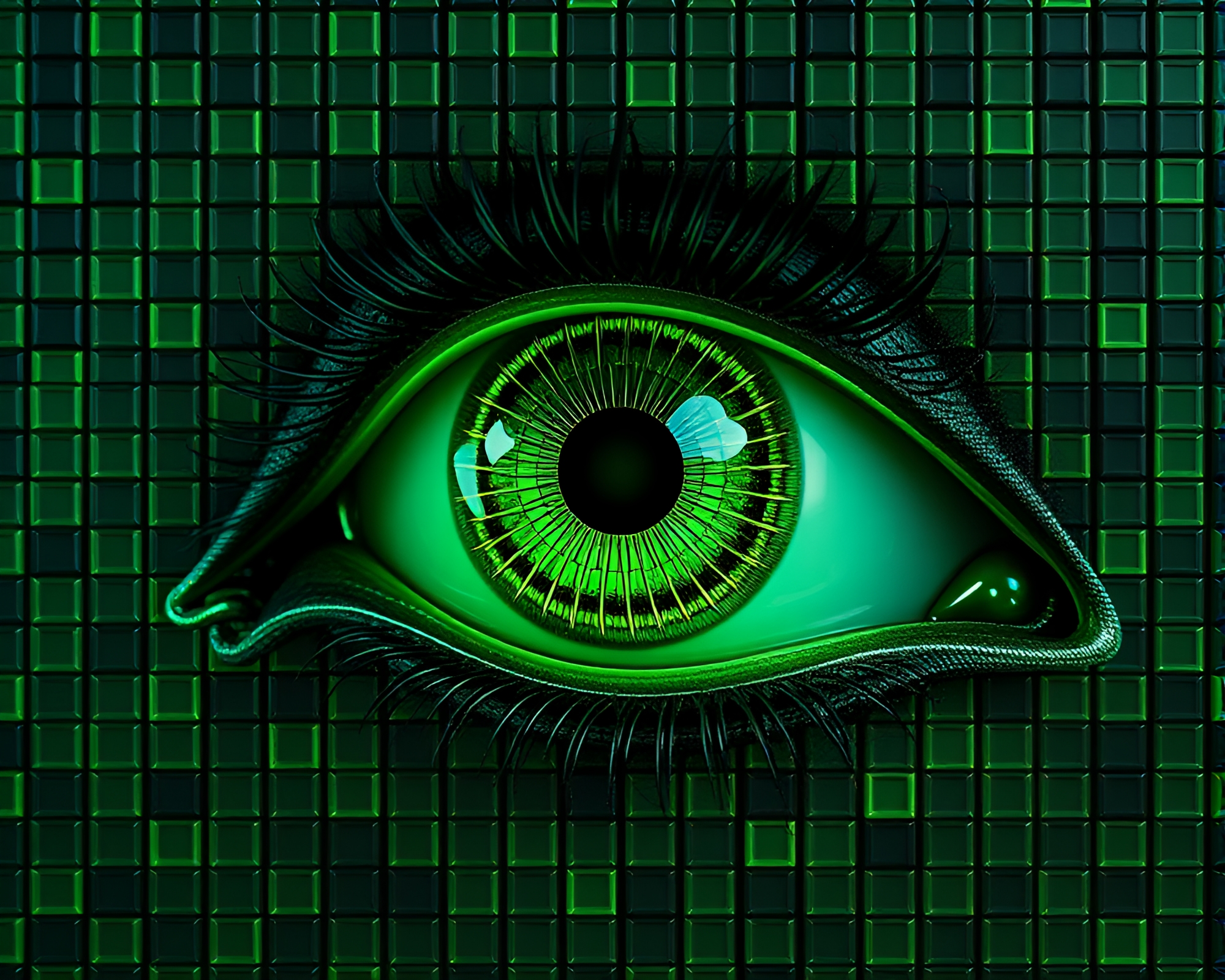 Emerald Cybernetic Eye Mosaic Tiling Art Concept – free AI stock image