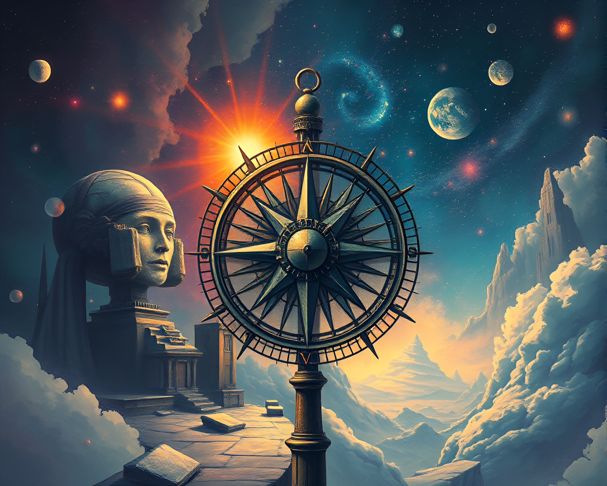 Futuristic Antique Compass Street Art Illustration – free AI stock image