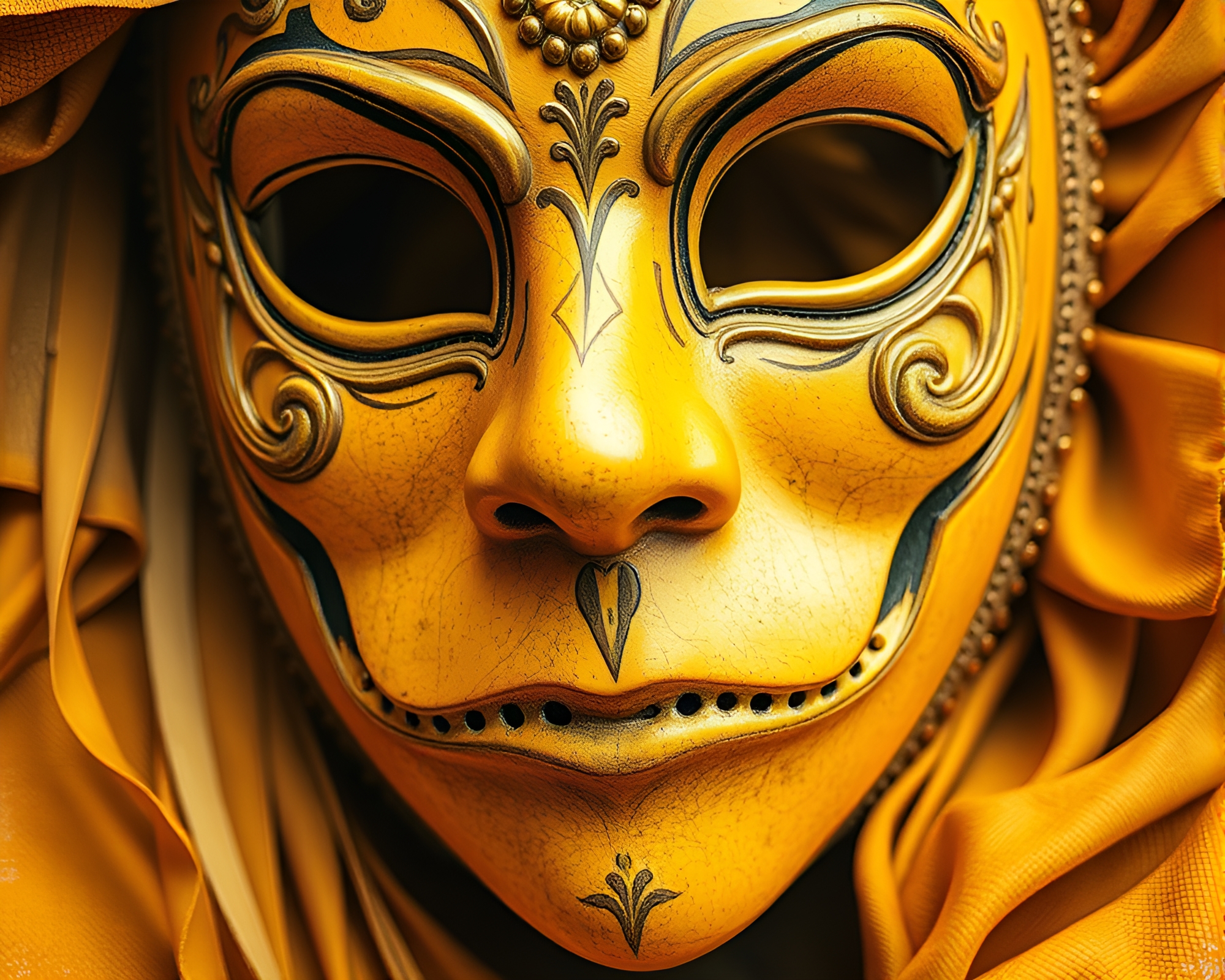 Mustard Yellow Venetian Mask Close-Up – free AI stock image