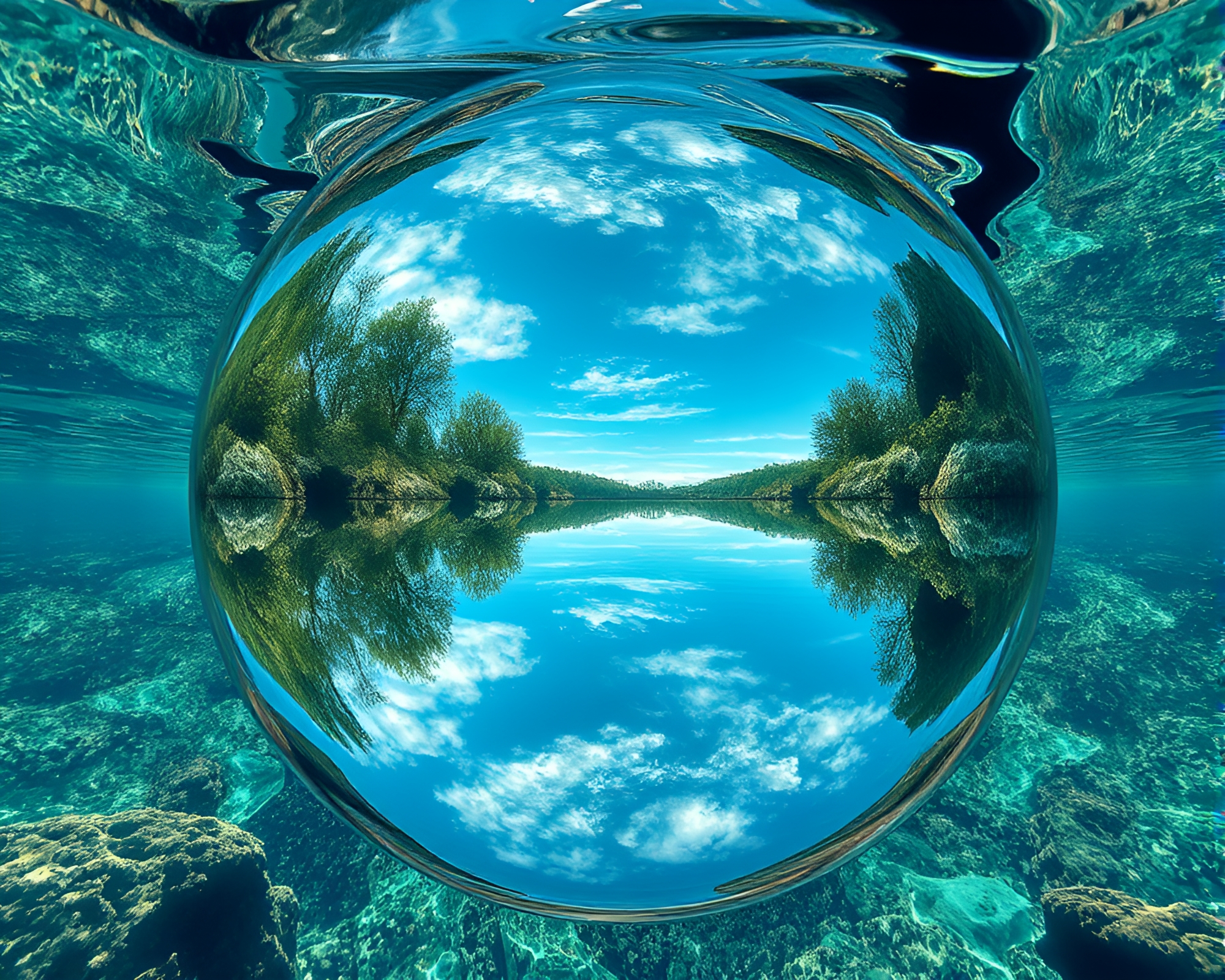 Underwater dome doubled reflection shines in HDR – free AI stock image
