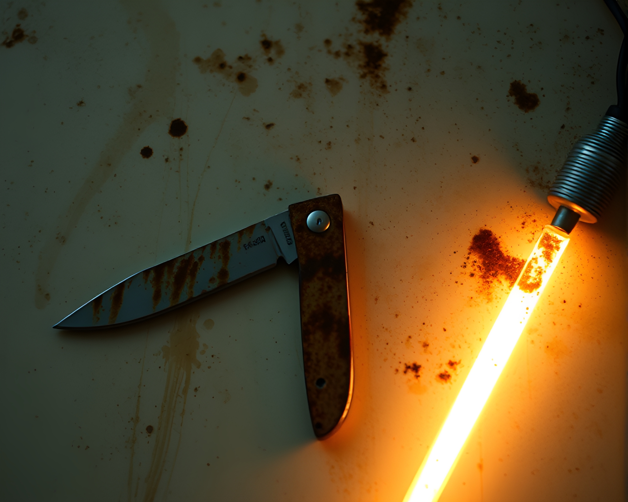 Dystopian Rust-Stained Pocketknife in Eerie Light – free AI stock image