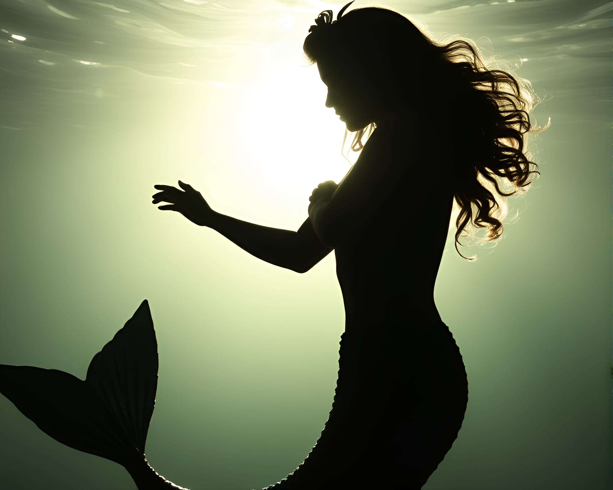 Enchanting Mermaid Silhouette in Crosshatch Shade – free AI stock image