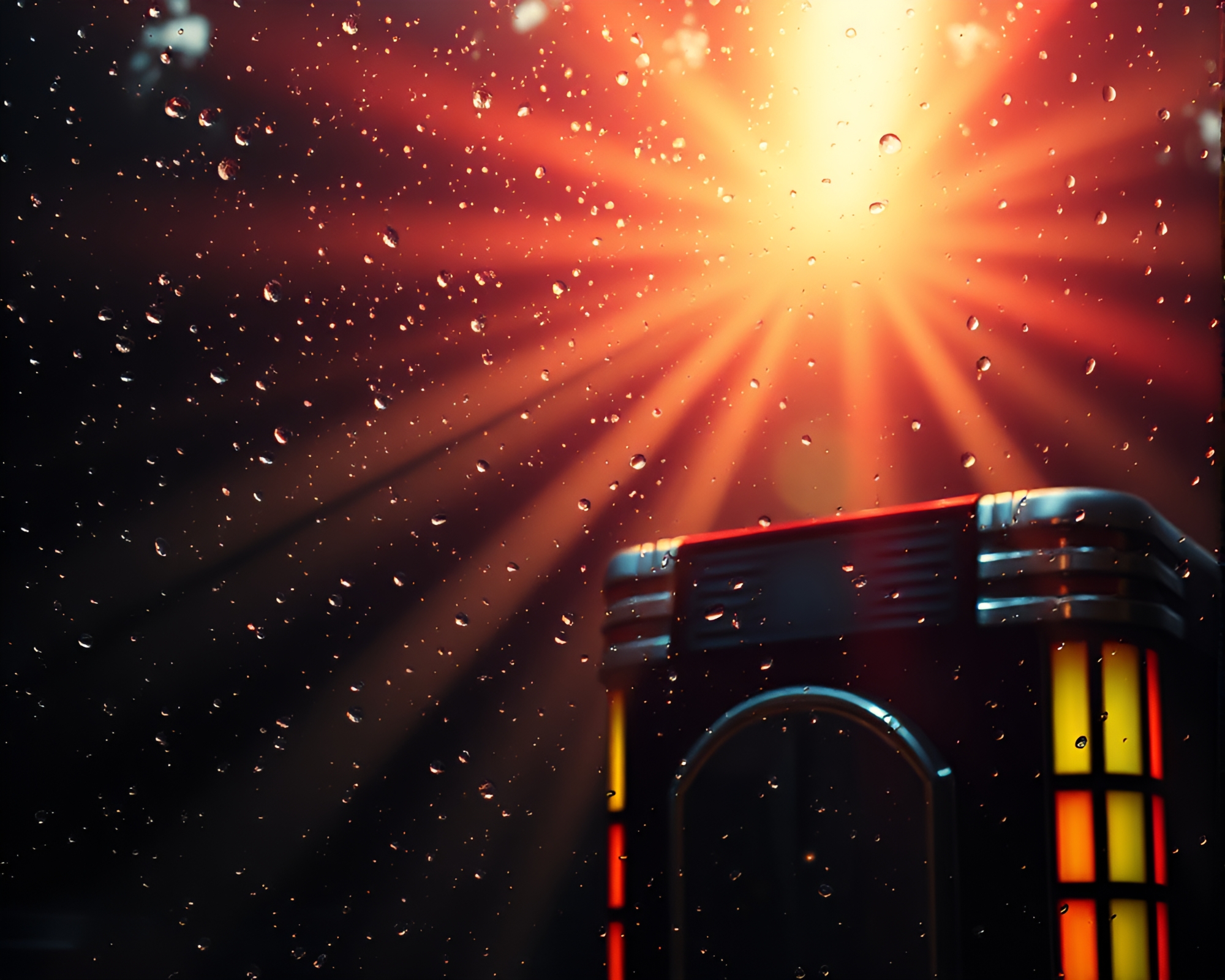 Retro Jukebox in God Rays with Water Droplets – free AI stock image