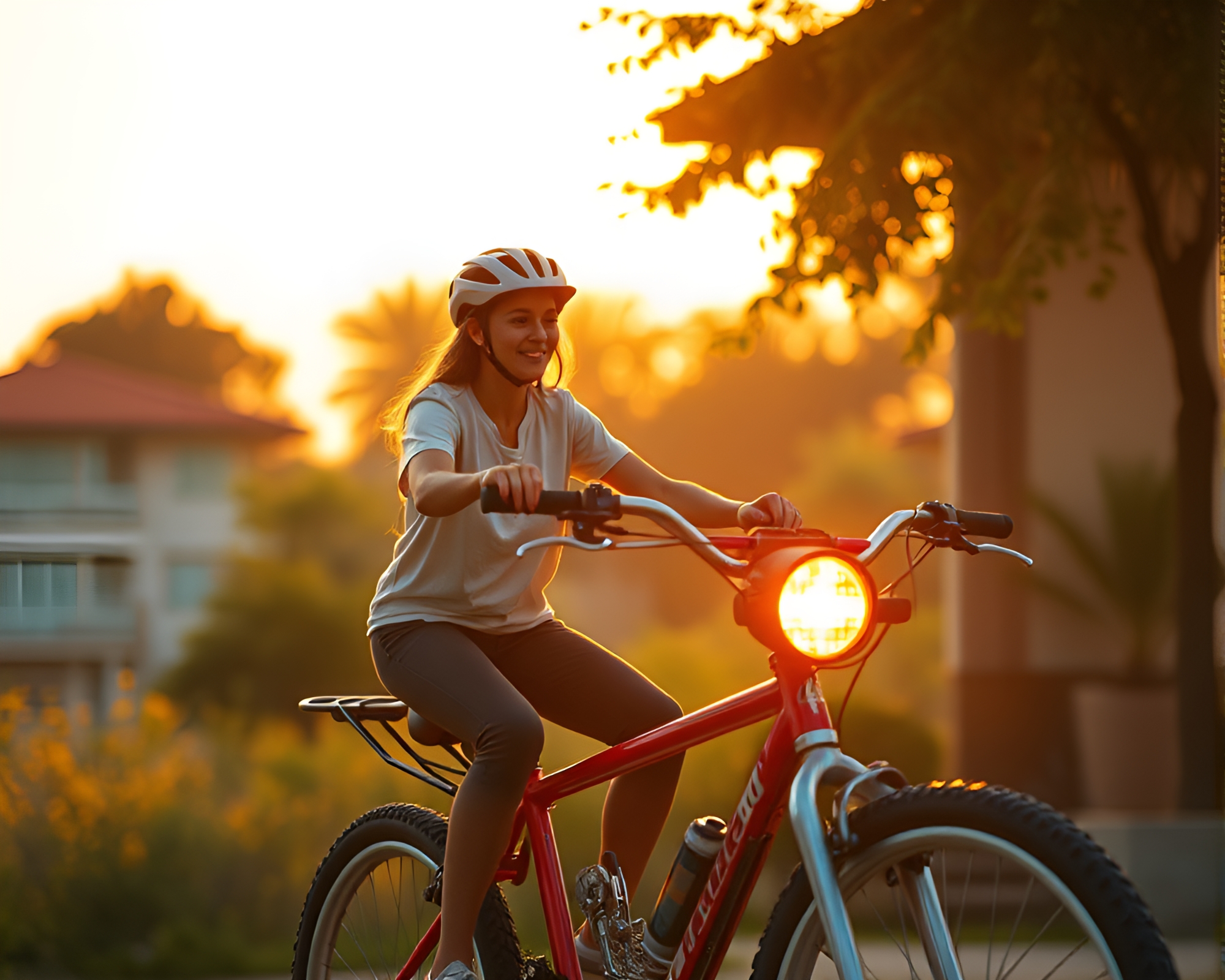 Solar-Powered Bike: Candid Burnt Orange Moment – free AI stock image