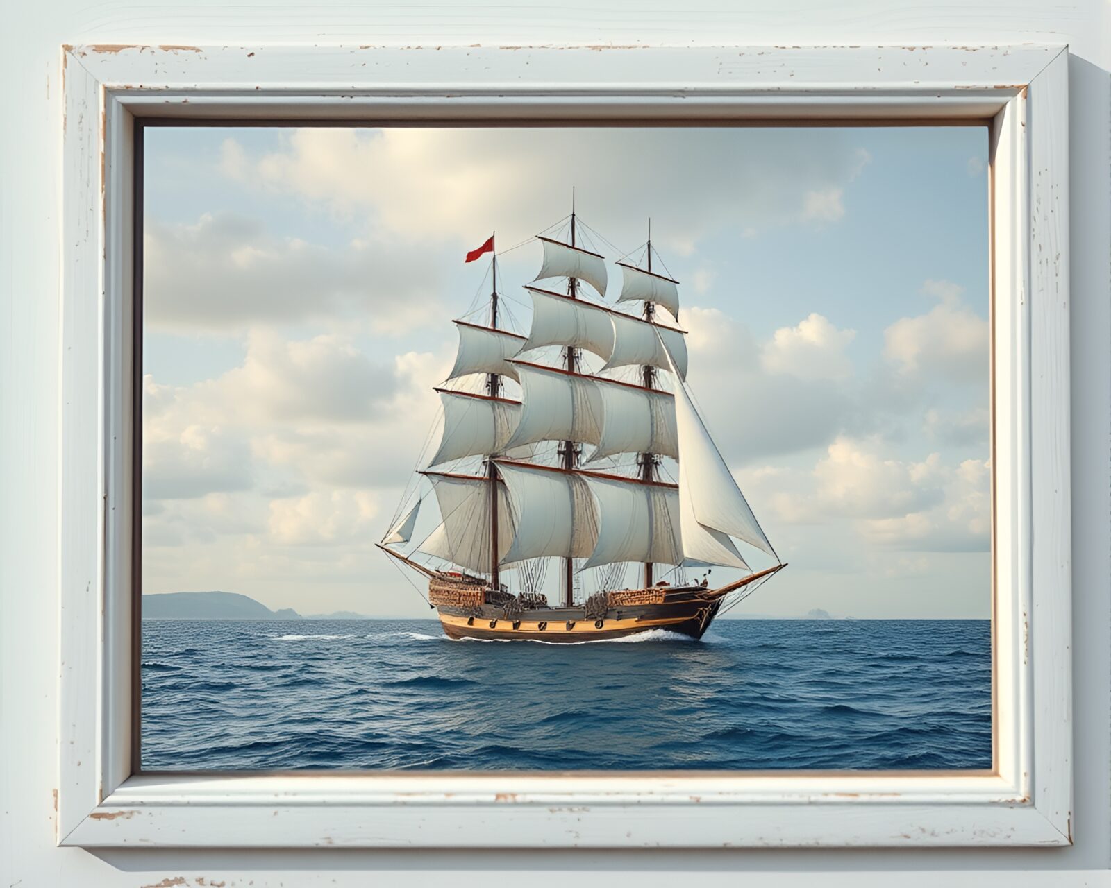 Flat color art of a vintage ship on the ocean