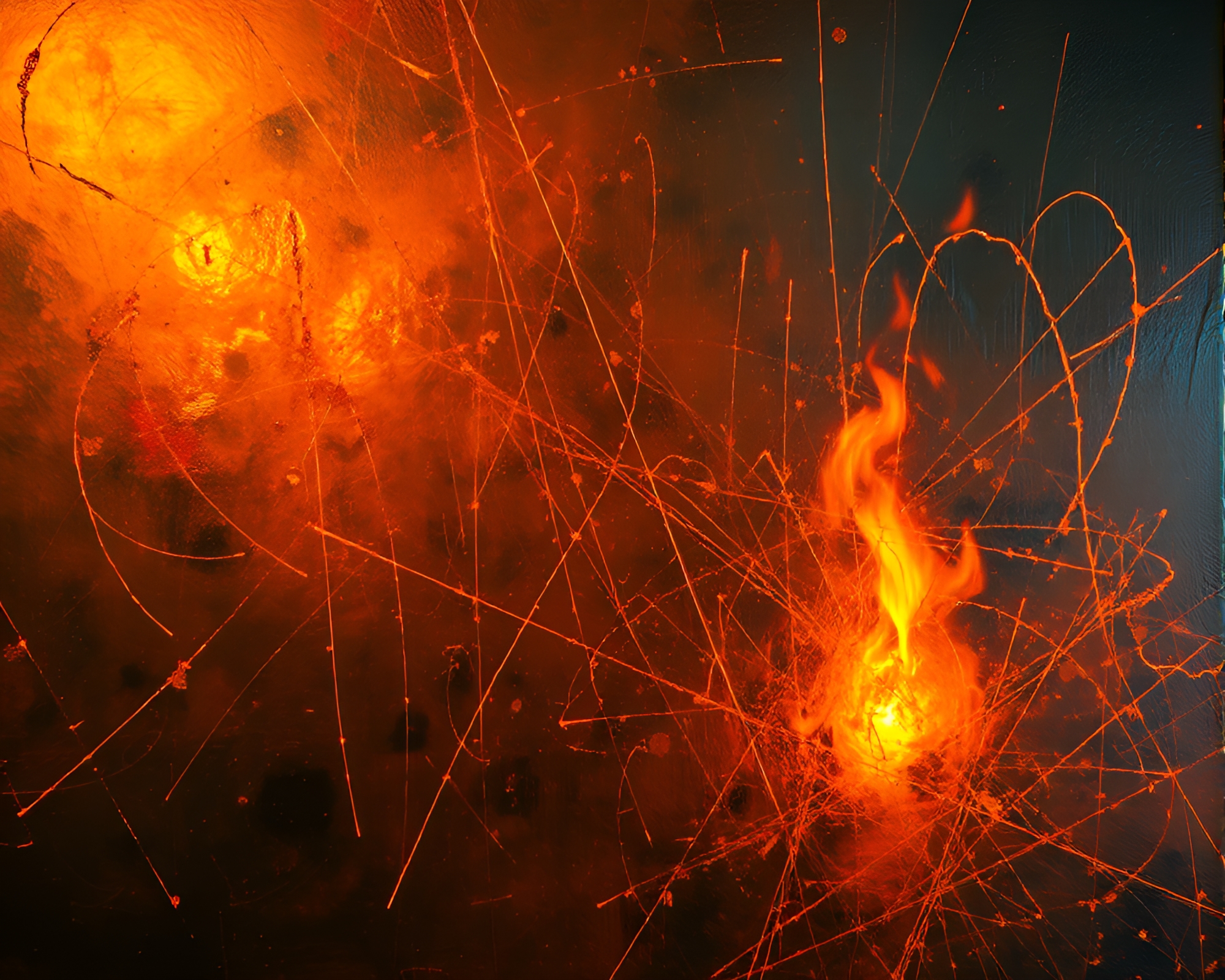 Metallic Scratches Illuminate Astral Bonfire Underpainting – free AI stock image