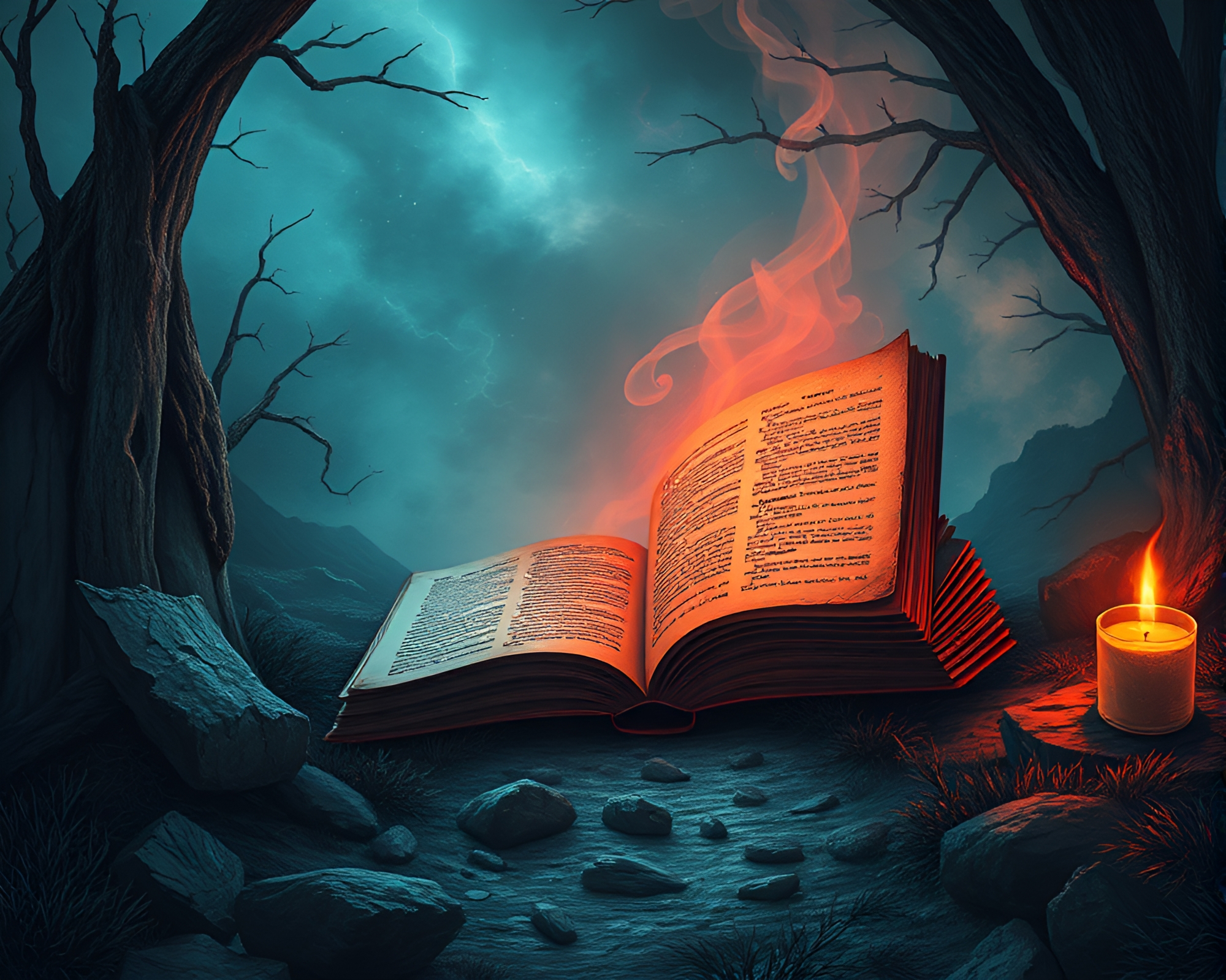 Enchanted Book in Sorcery Landscape Etching – free AI stock image