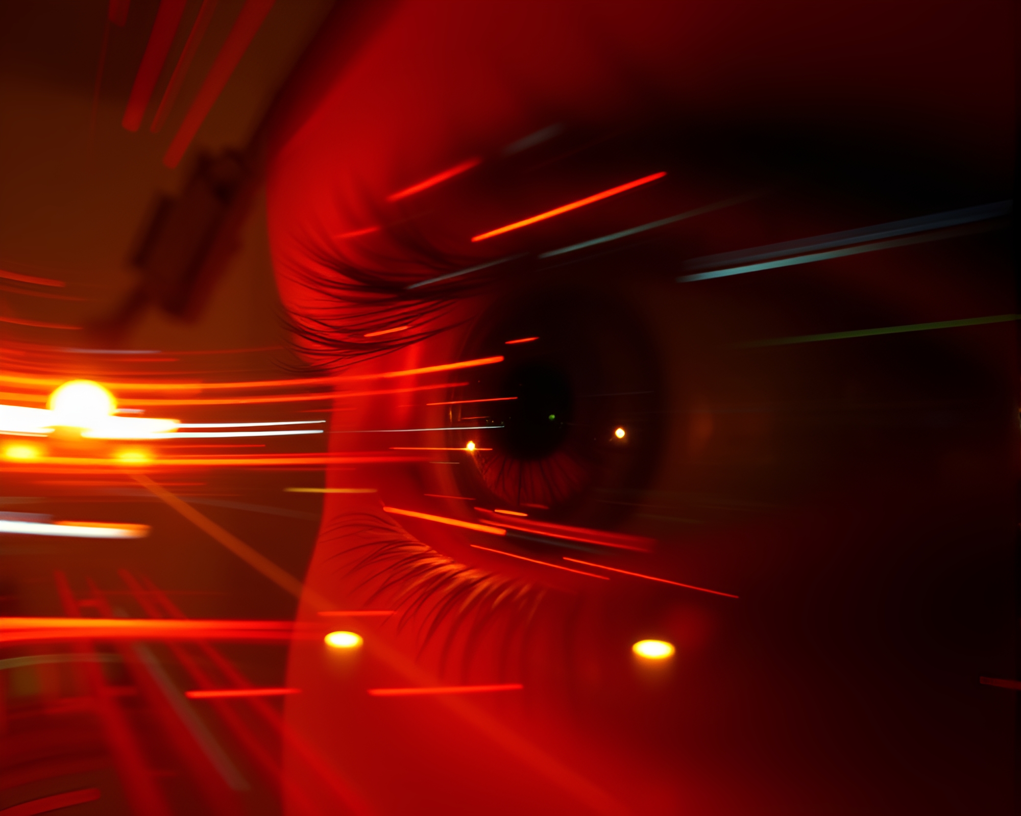 Futuristic Cybernetic Eye in Motion Blur Candlelight – free AI stock image