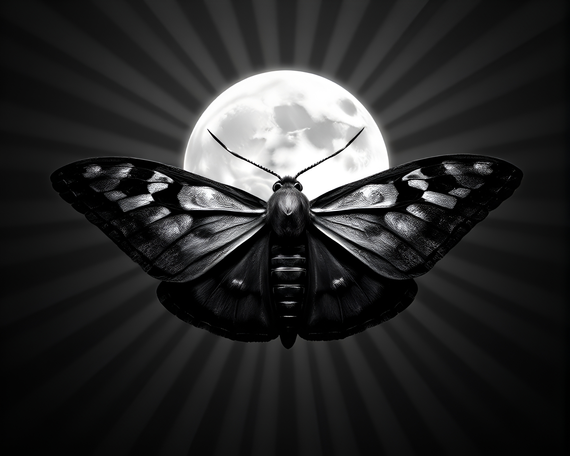 Moth Eclipse: Bio-Organic Radial Symmetry in Moonlight – free AI stock image