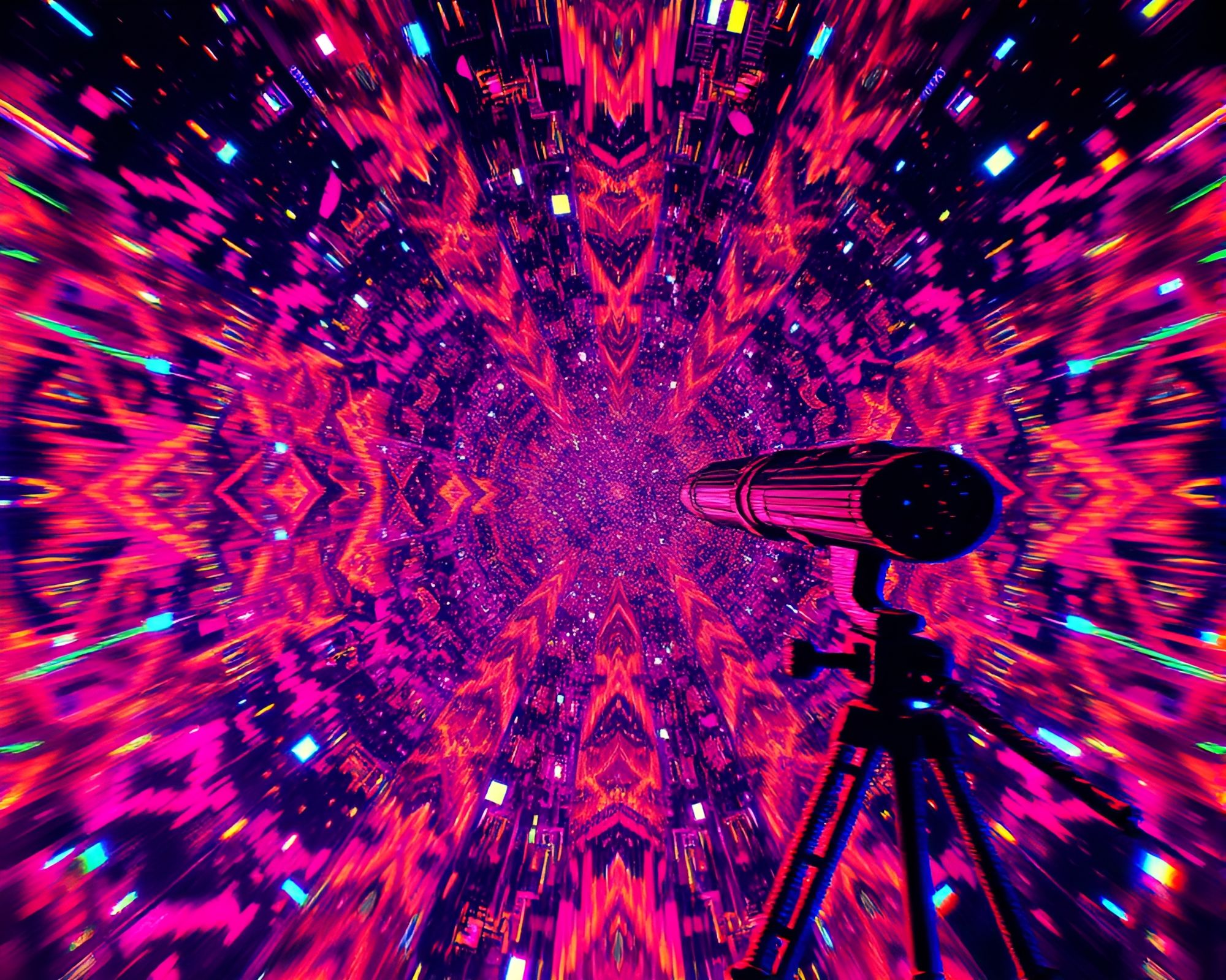 Surreal Telescope Exploration with Glitchy Geometric Patterns – free AI stock image