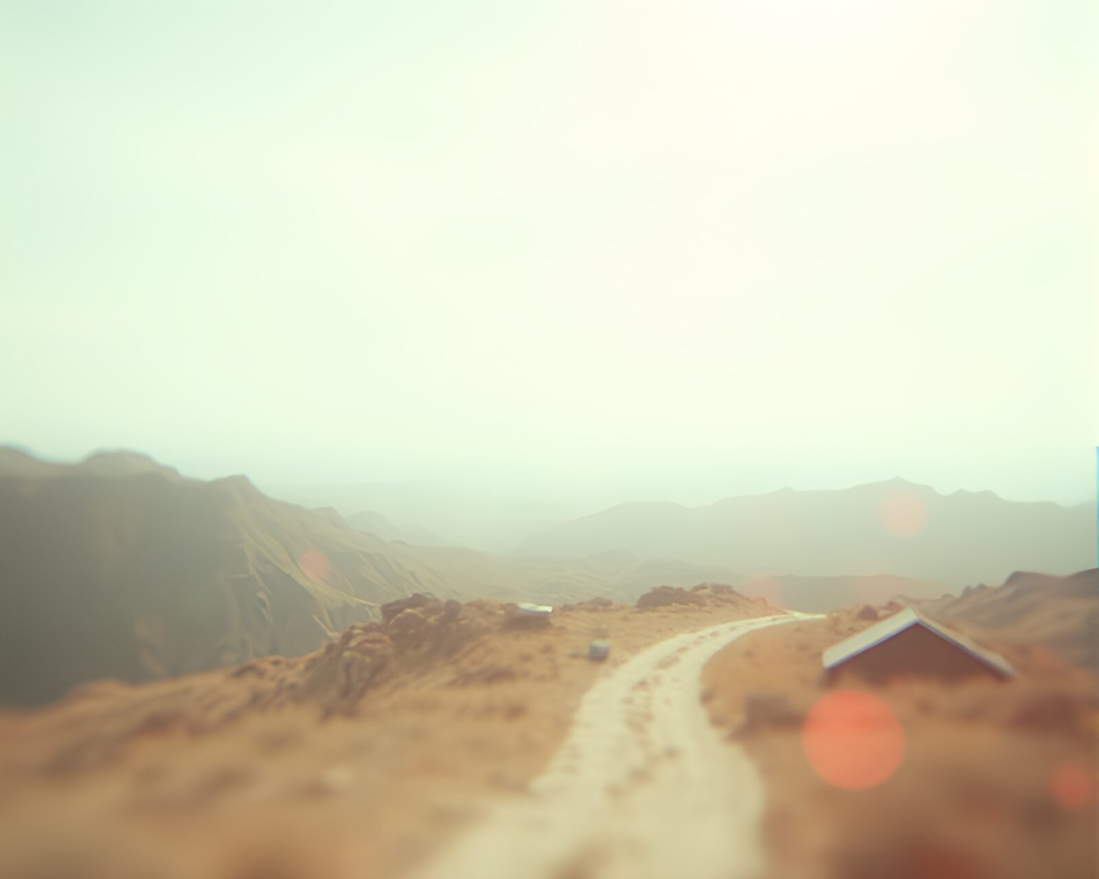 Surreal dreamscape with warm off-white hues and grainy texture