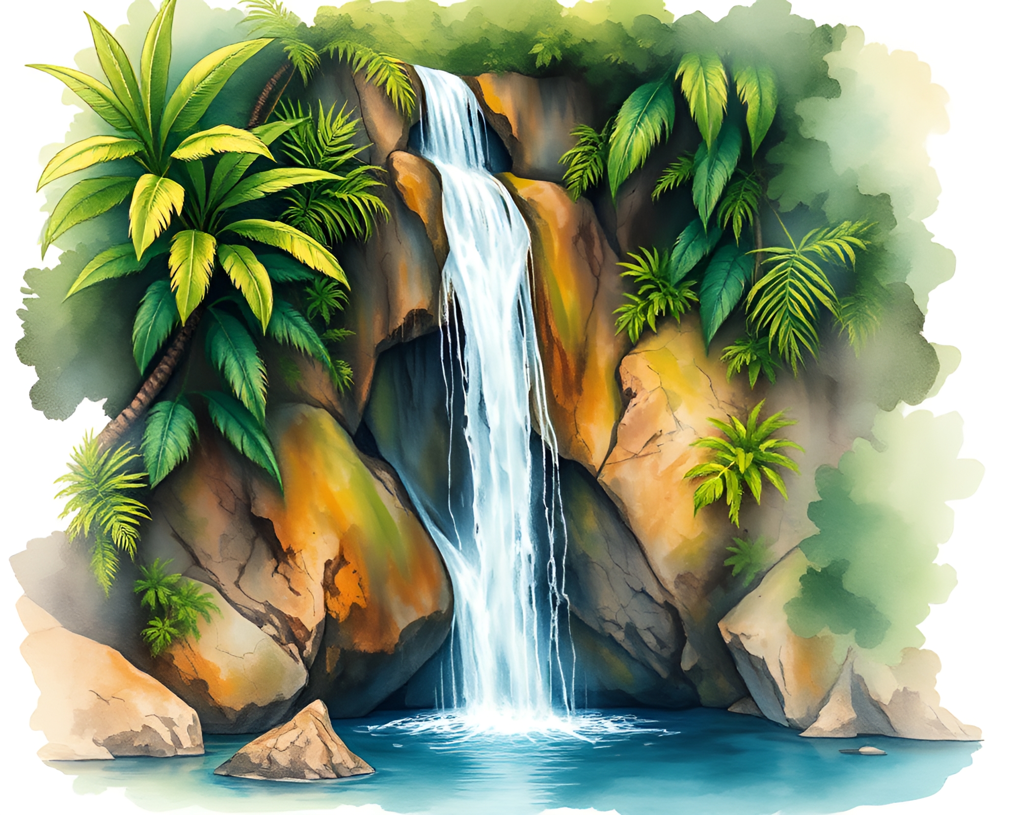 Tropical Waterfall with Bronze Patina Comic Book Art – free AI stock image