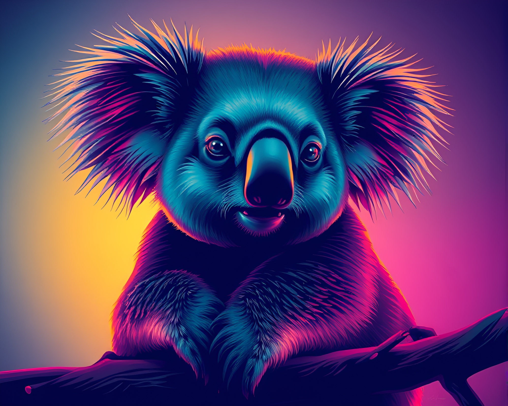 Vibrant Neon Koala Art in Screen Printing Style – free AI stock image