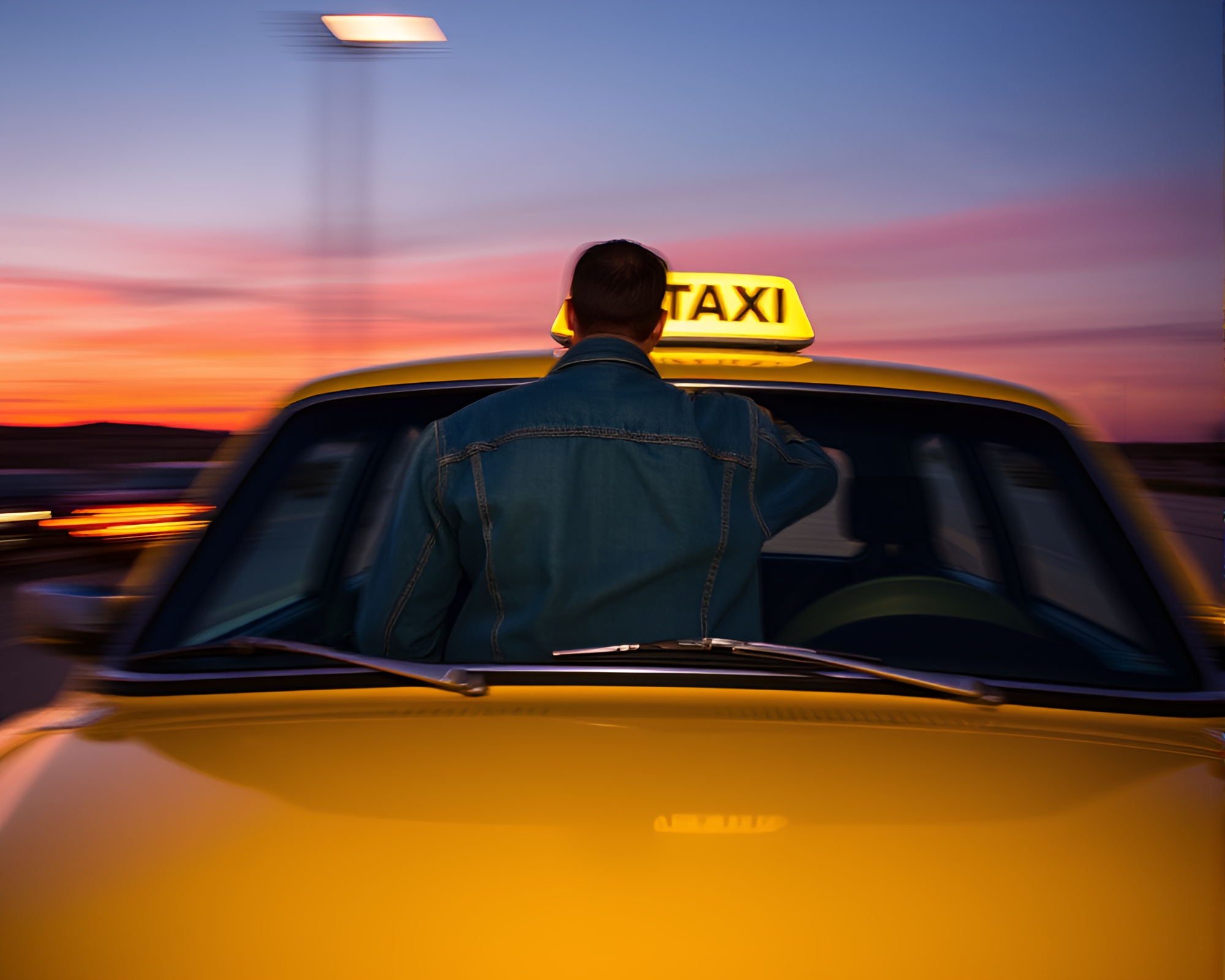 Surreal Taxi Streaks Through Desert Dreamscape – free AI stock image