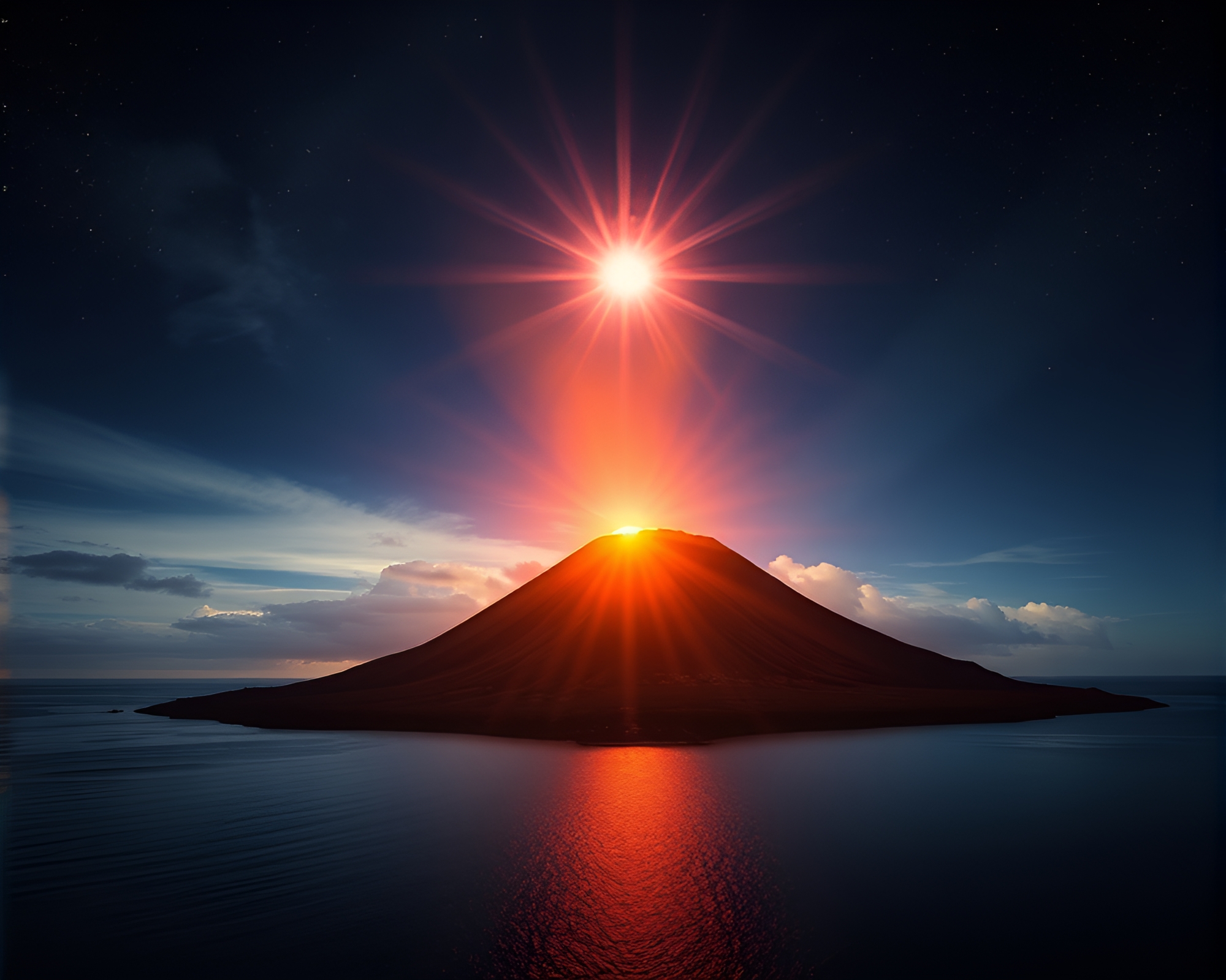Backscatter Flare on Volcanic Island Collage – free AI stock image