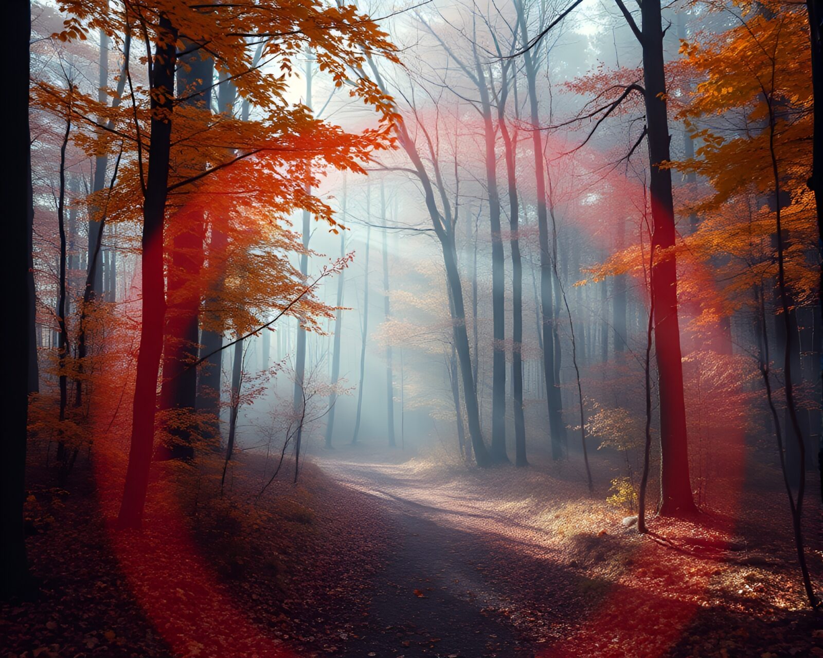 Surreal image of smoke rings swirling around vibrant forest