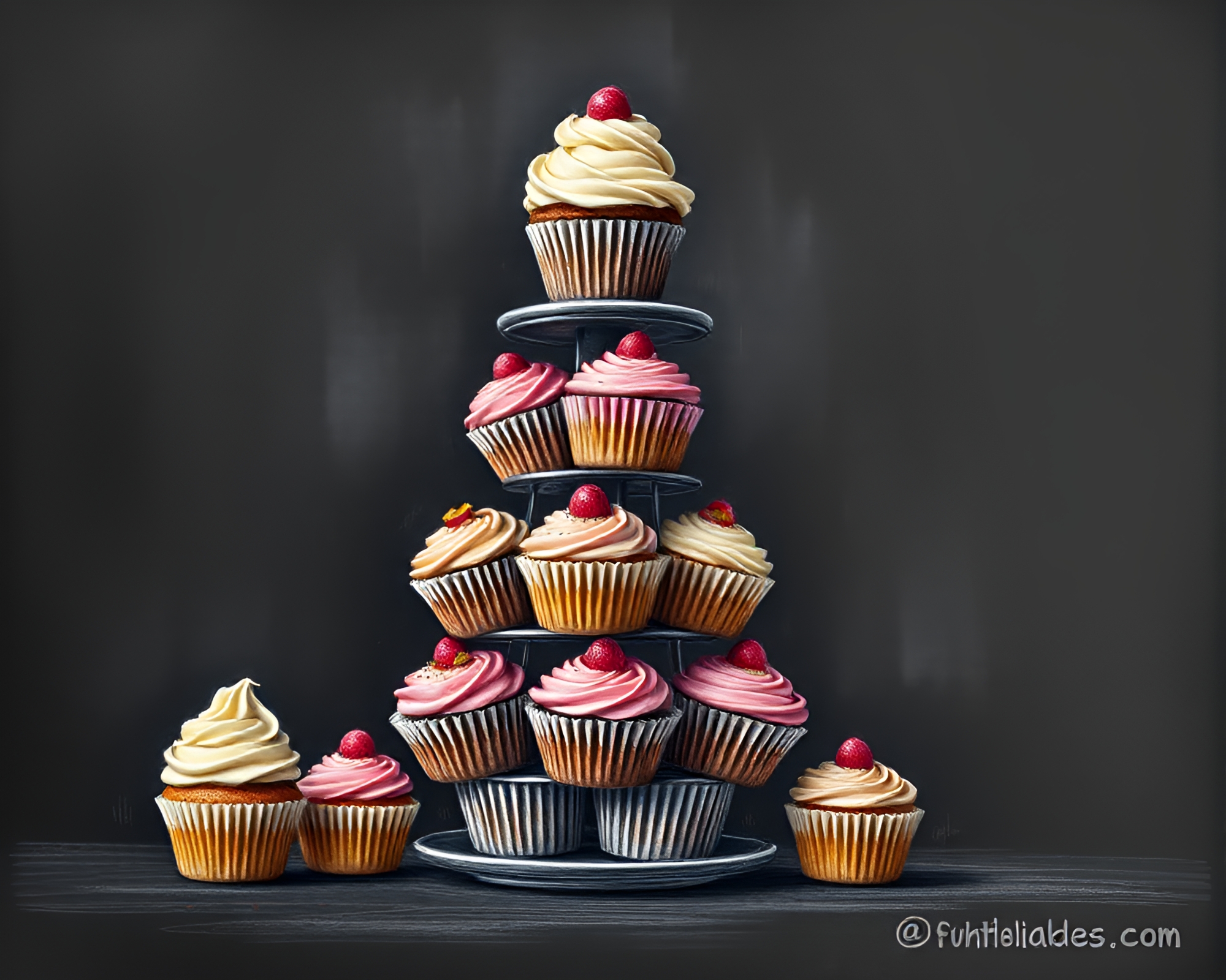 Delightful Cupcake Tower in Chalkboard Art Style – free AI stock image