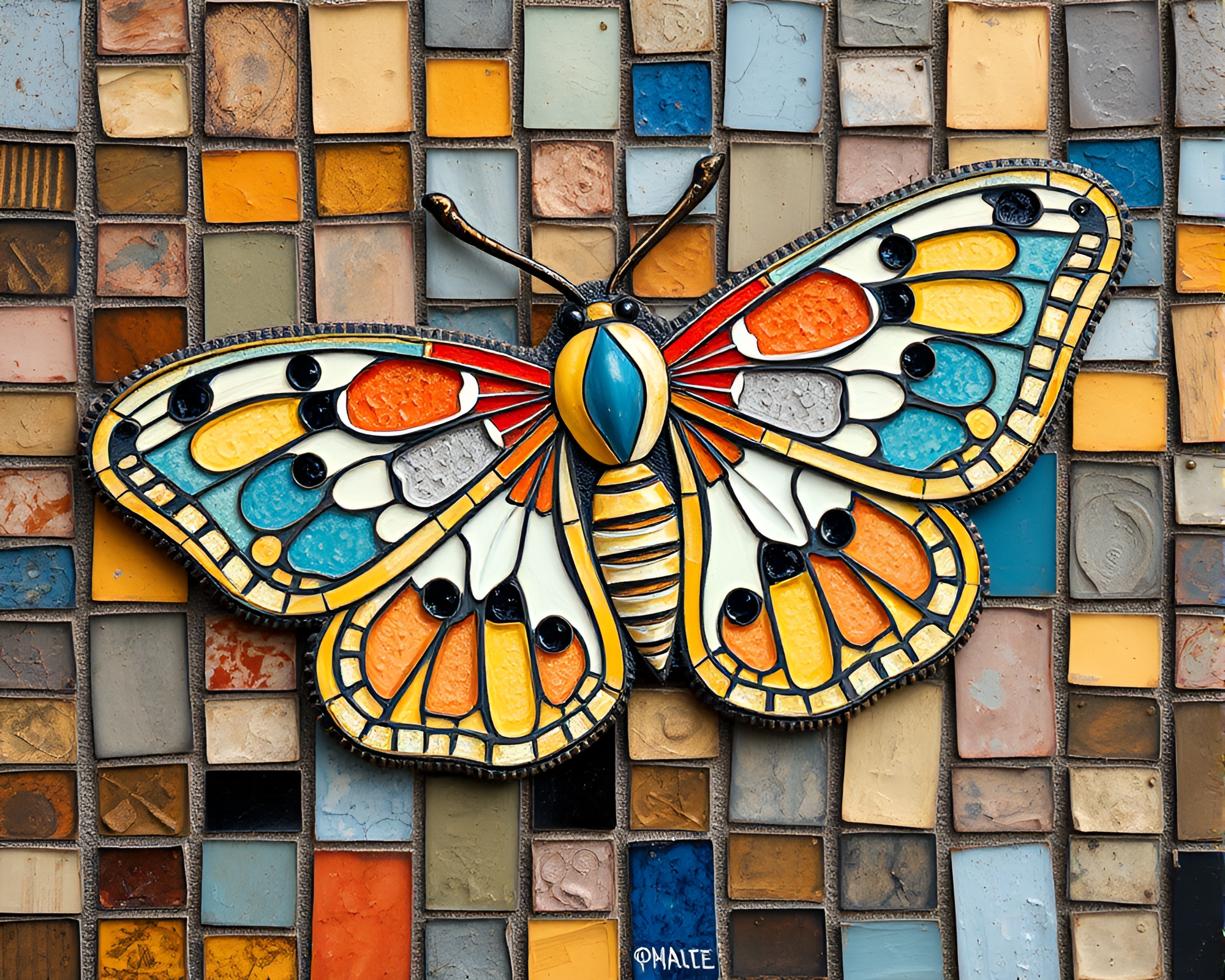 Graffiti Moth Mosaic Tiling Study – free AI stock image